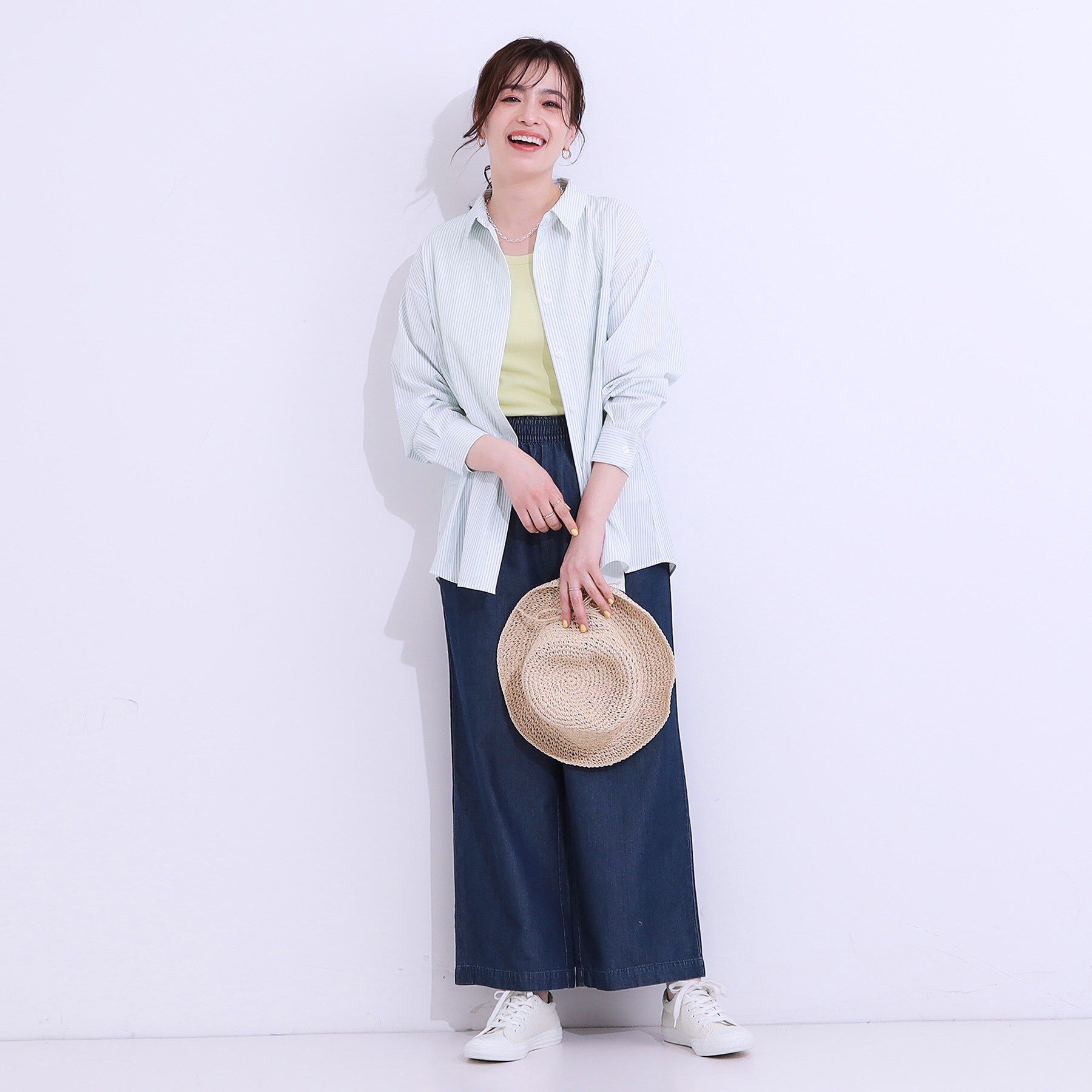 SHOO･LA･RUE「【ひんやり/UV/吸水速乾/洗濯後しわになりにくい】ラッシュガードにもなる ストライプ前開きシャツ」|シャツ・ブラウス|