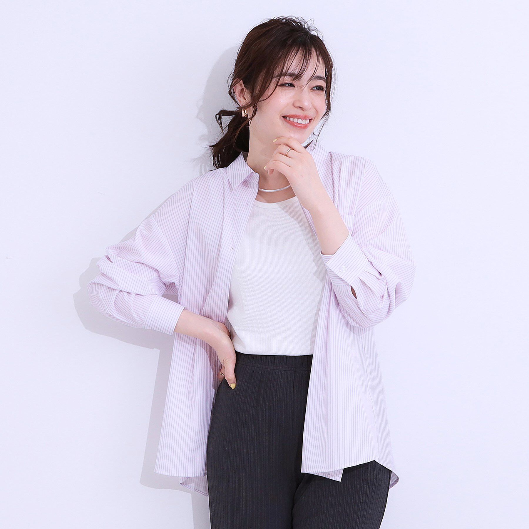 SHOO･LA･RUE「【ひんやり/UV/吸水速乾/洗濯後しわになりにくい】ラッシュガードにもなる ストライプ前開きシャツ」|シャツ・ブラウス|