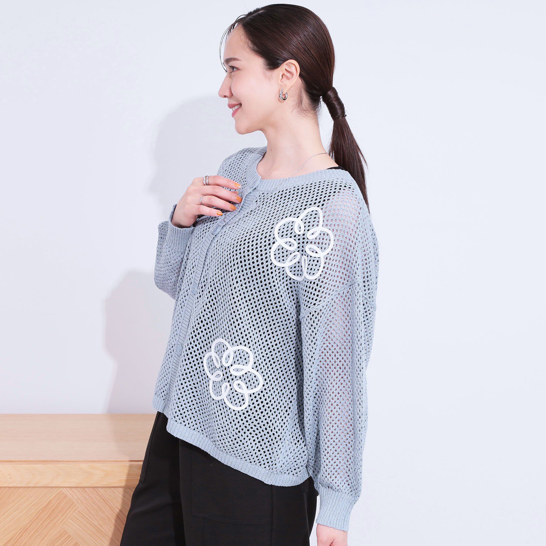 SHOO･LA･RUE「柄コード刺繍アソート メッシュ2WAYカーデ」|カーディガン|