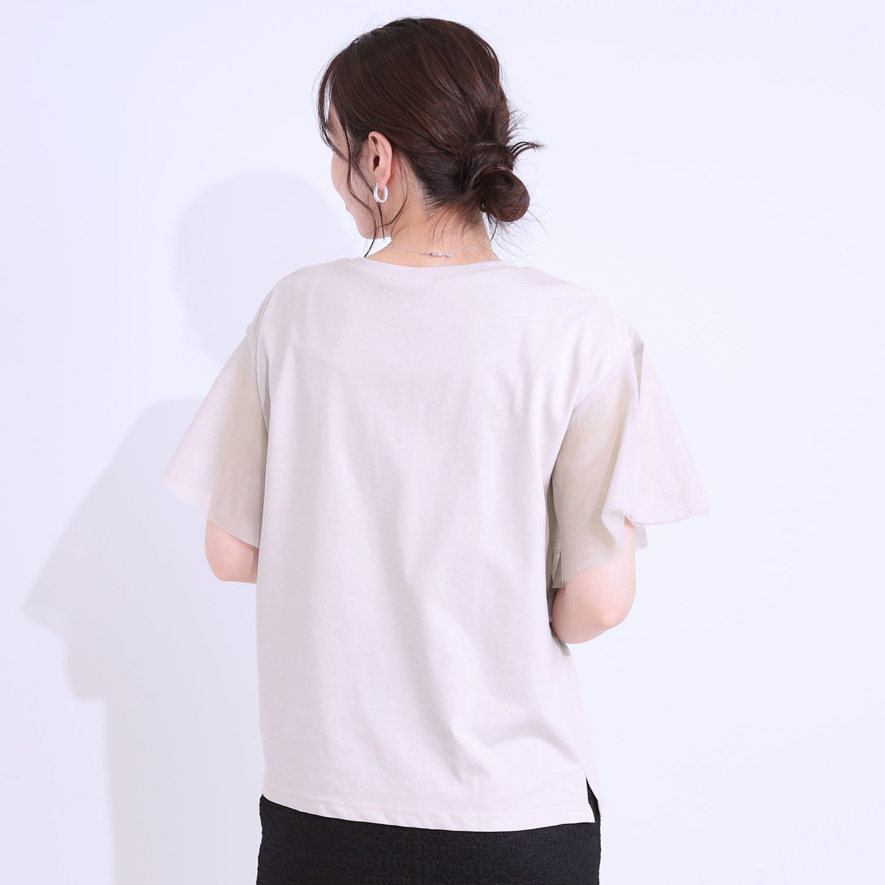 SHOO･LA･RUE「【S-LL/ひんやり】大人フェミニンに お袖チュール フリルトップス」|Tシャツ・カットソー|