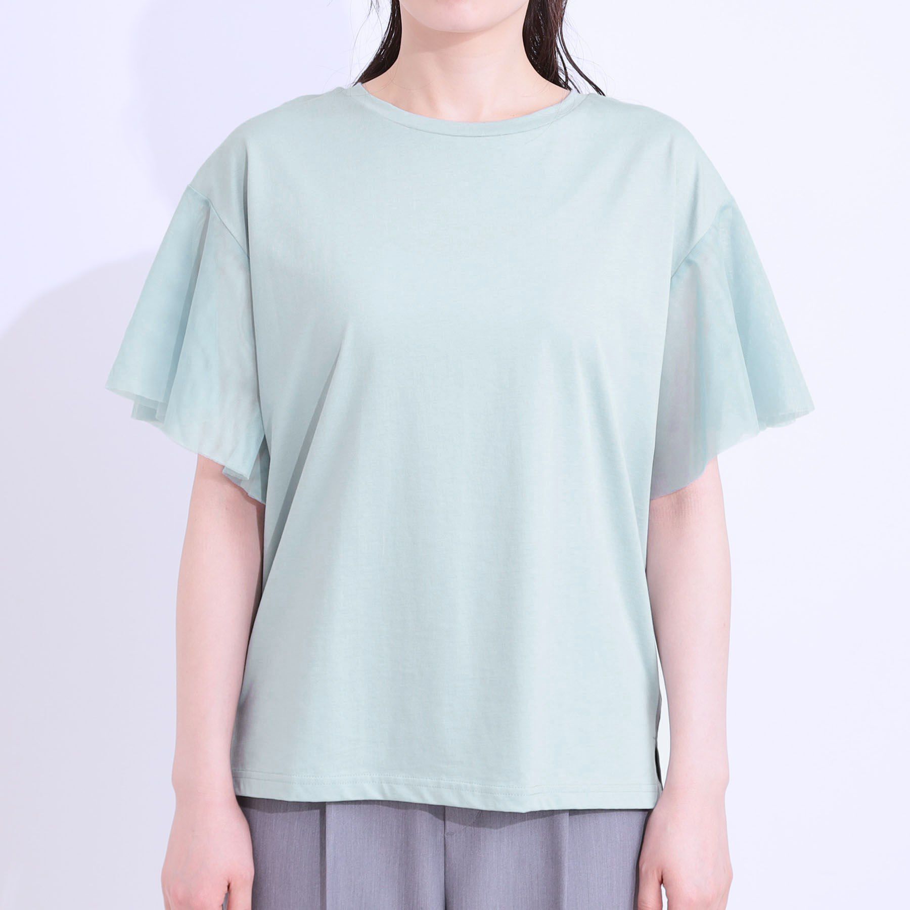 SHOO･LA･RUE「【S-LL/ひんやり】大人フェミニンに お袖チュール フリルトップス」|Tシャツ・カットソー|