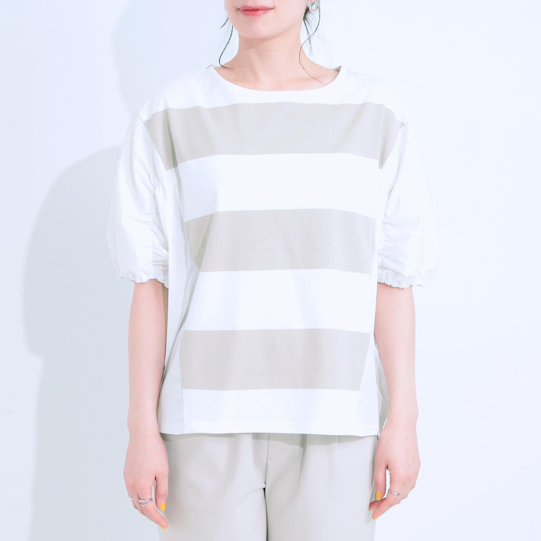 SHOO･LA･RUE「ふわりシルエットが新しい ワイドピッチボーダートップス」|Tシャツ・カットソー|