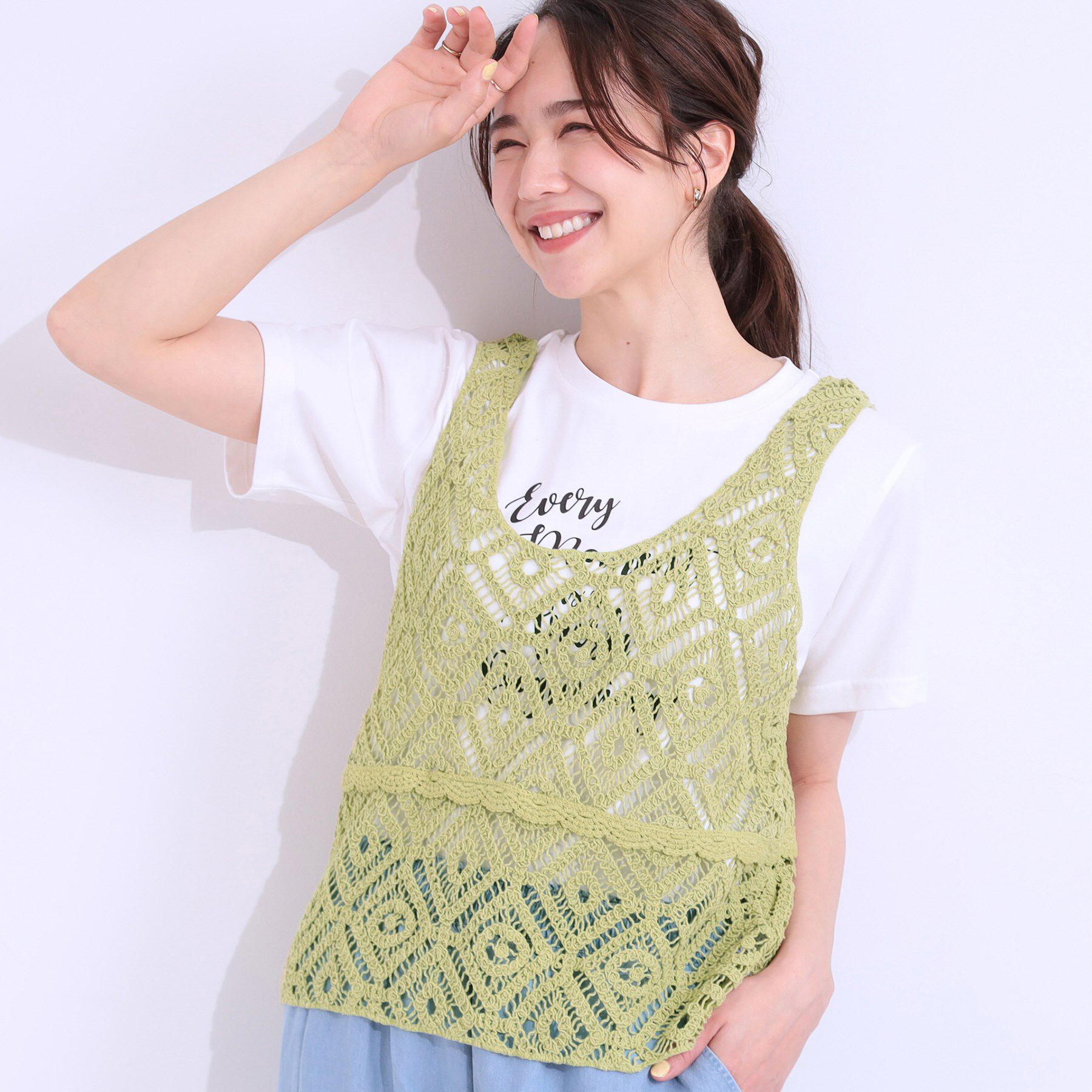 SHOO･LA･RUE「【S-LL/2点セット】大人カジュアルに レースビスチェ+プリントTシャツ」|その他|ミントグリーン(02