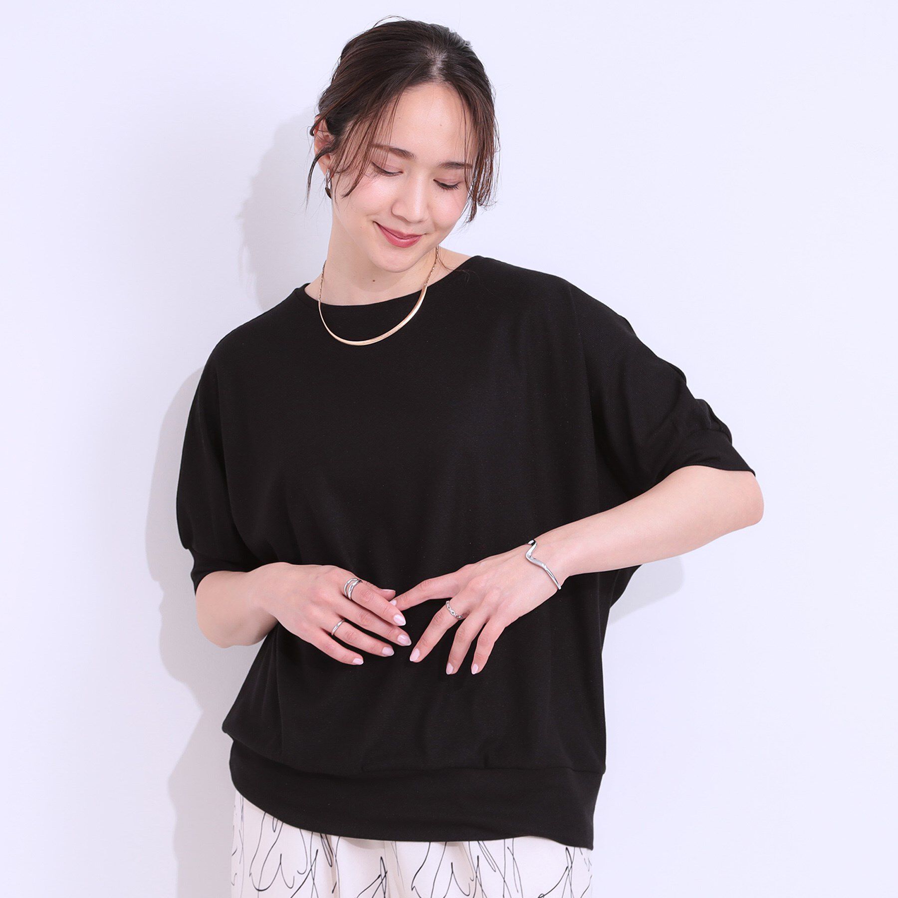 SHOO･LA･RUE「【ひんやり/UV】ほんのりラメで大人上品 お袖リブ ドルマントップス」|Tシャツ・カットソー|