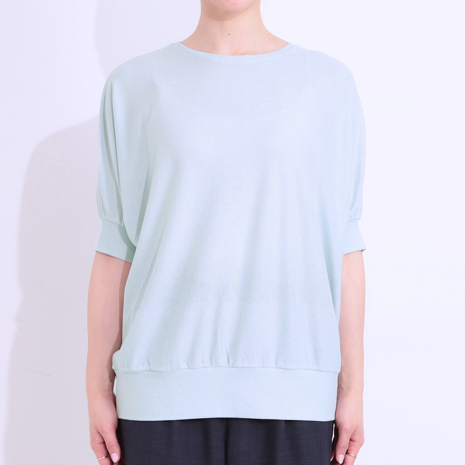 SHOO･LA･RUE「【ひんやり/UV】ほんのりラメで大人上品 お袖リブ ドルマントップス」|Tシャツ・カットソー|