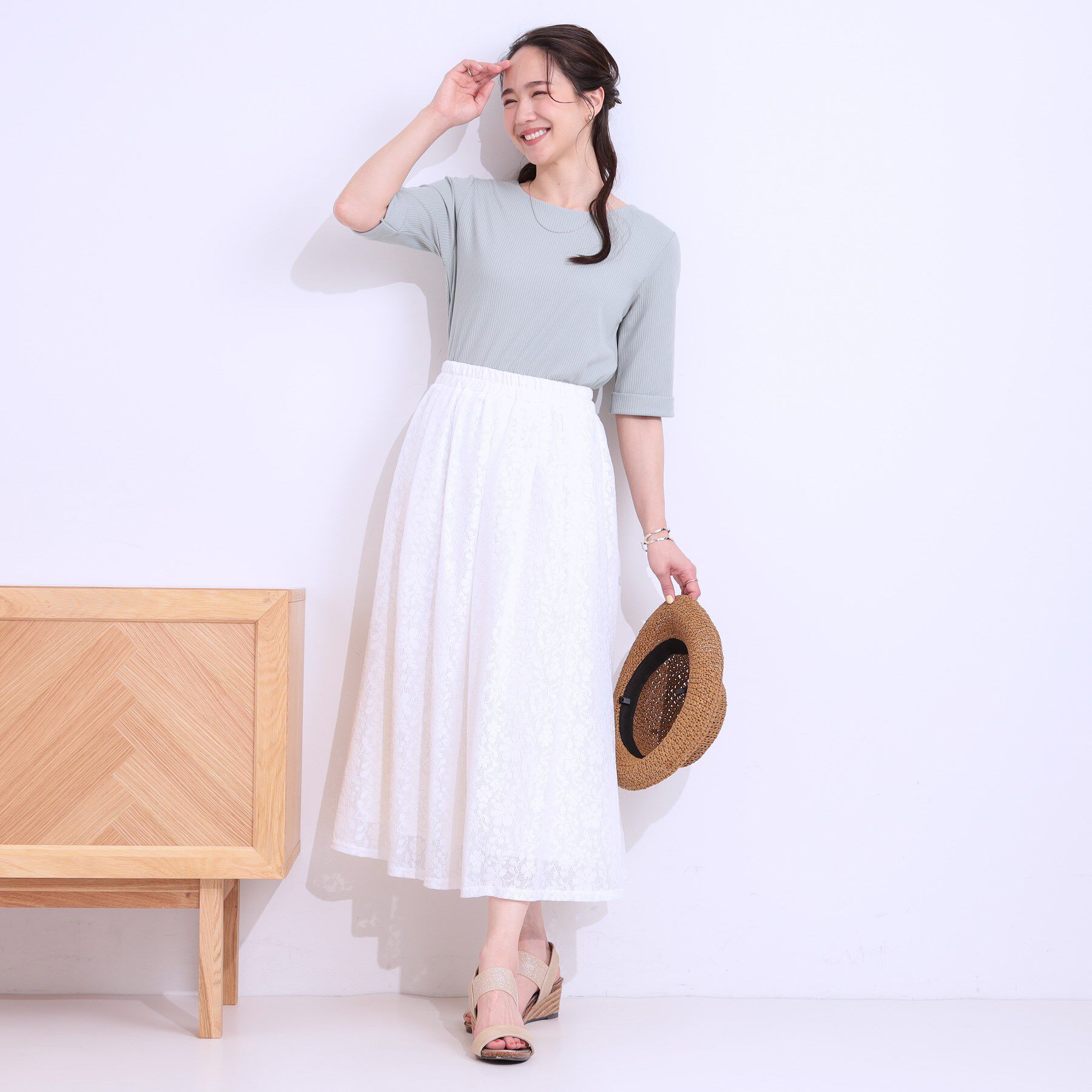 SHOO･LA･RUE「【S-LL】メッシュレースが魅力的なフレアスカート」|スカート|