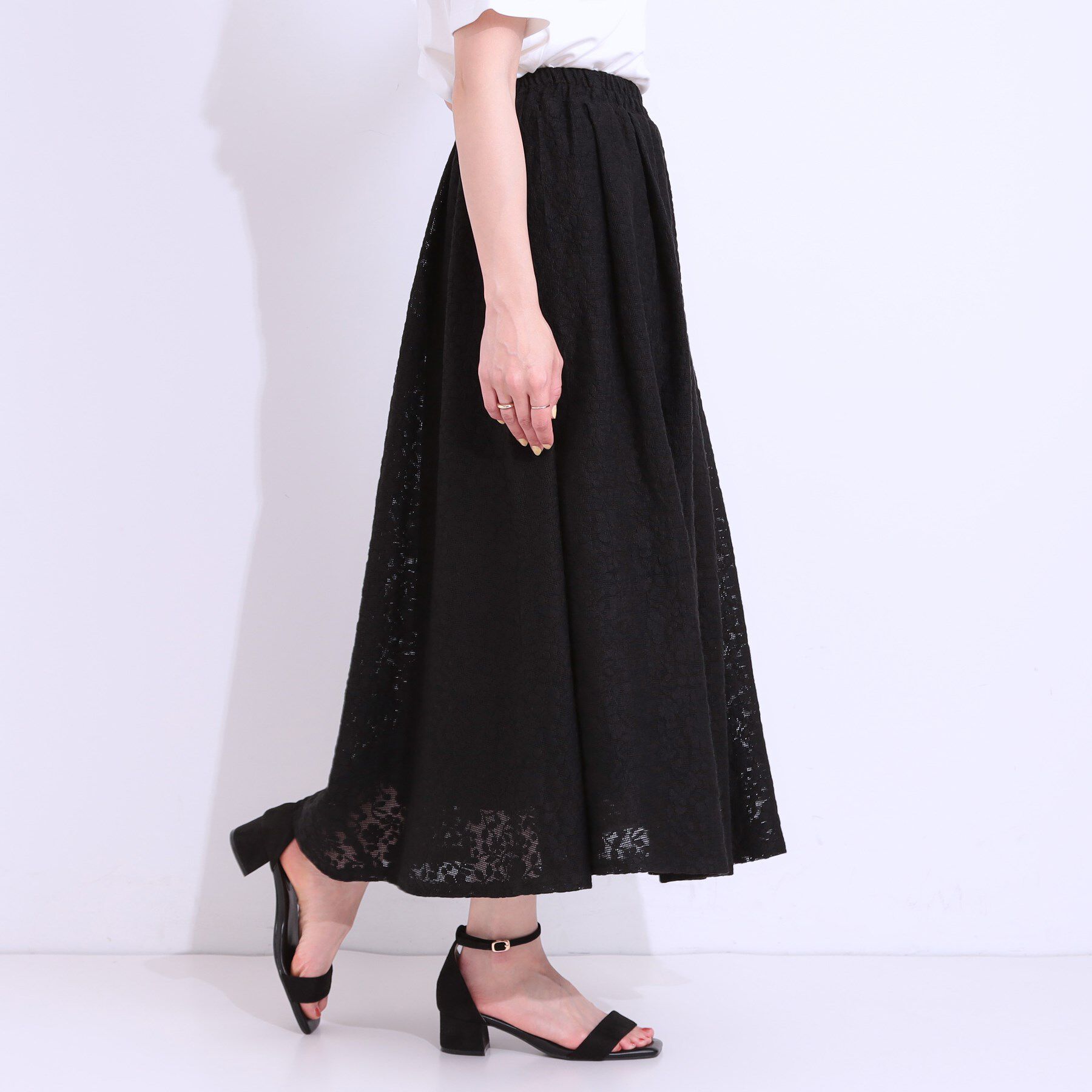 SHOO･LA･RUE「【S-LL】メッシュレースが魅力的なフレアスカート」|スカート|