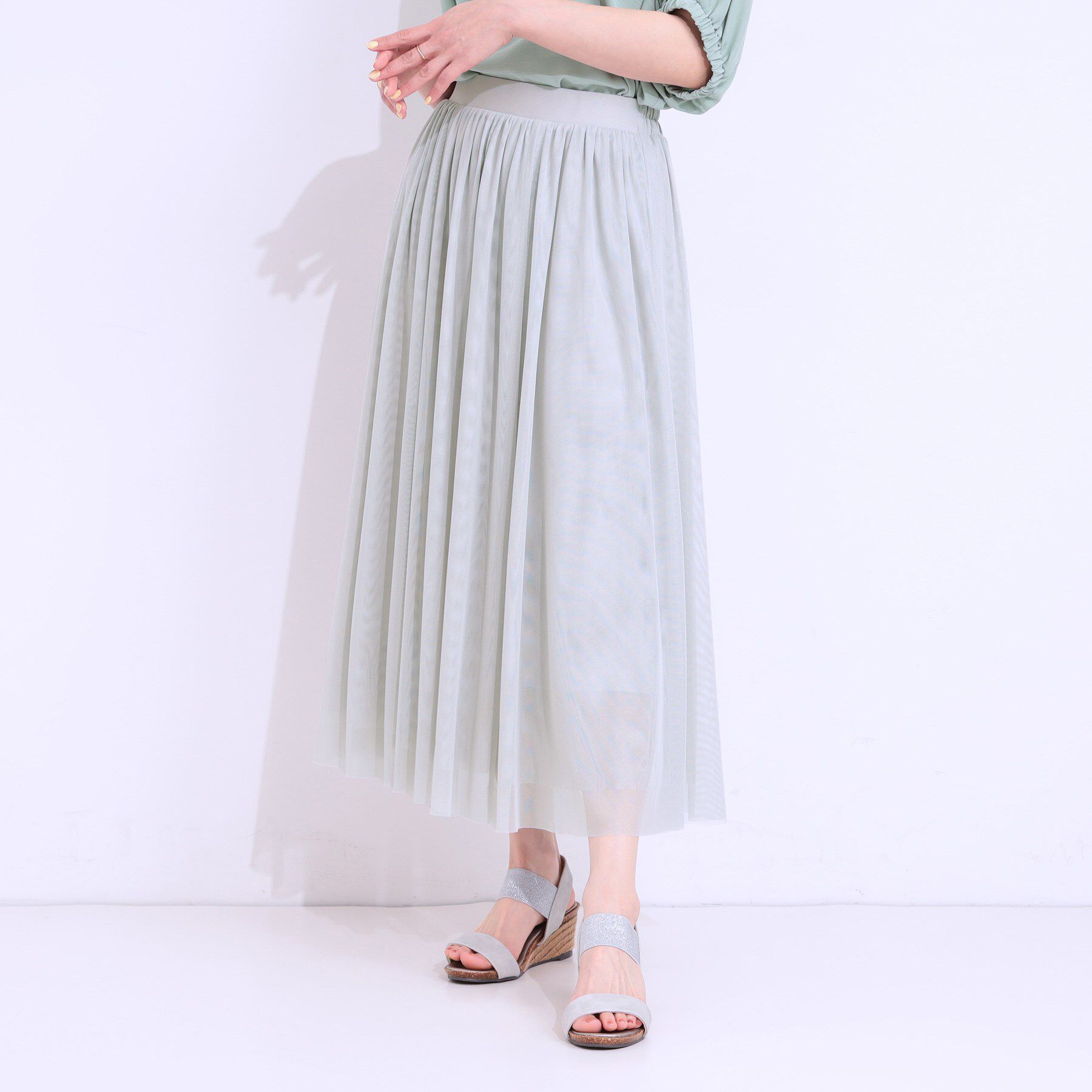 SHOO･LA･RUE「【S-LL】歩くたび揺れる姿が美しい とろみチュールスカート」|スカート|