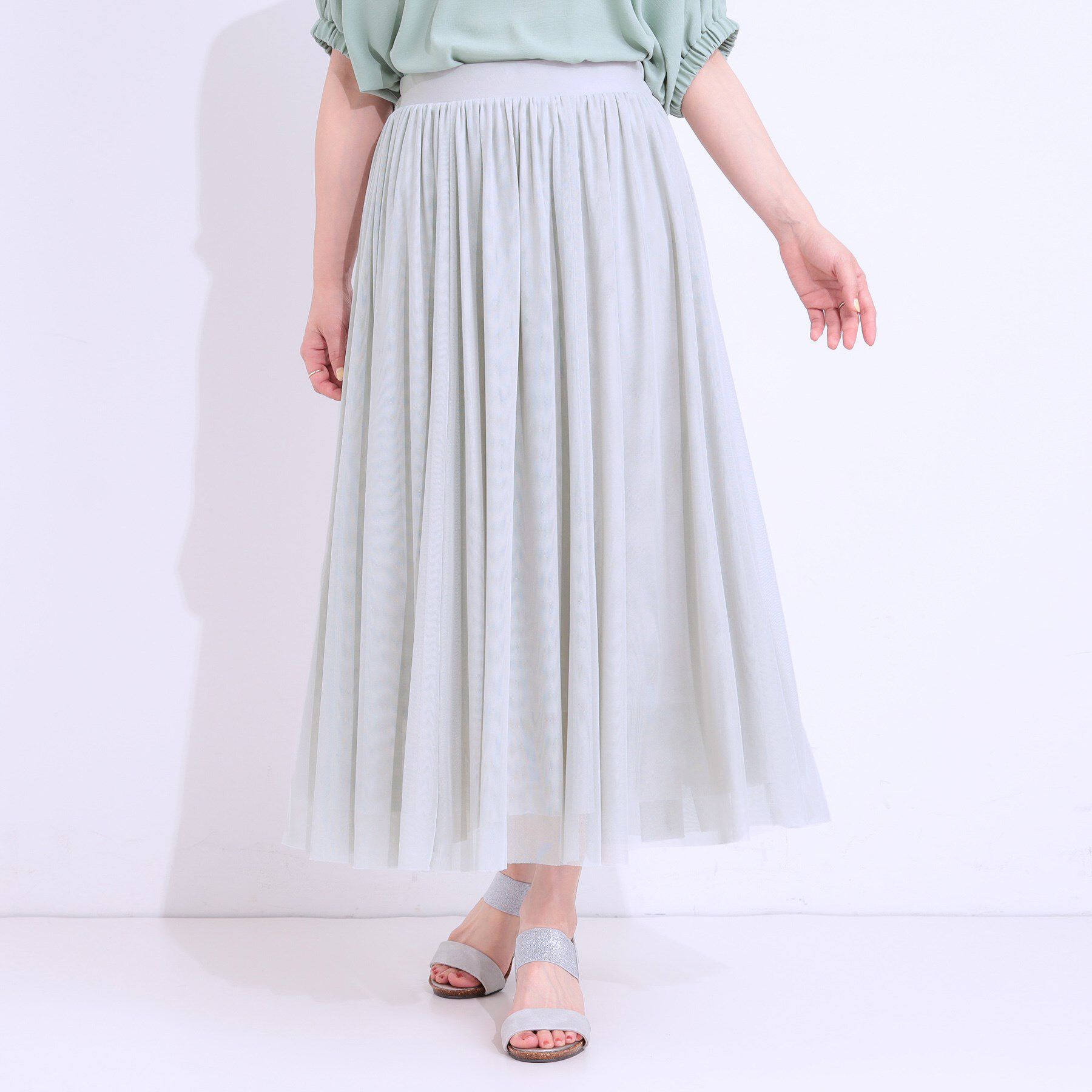 SHOO･LA･RUE「【S-LL】歩くたび揺れる姿が美しい とろみチュールスカート」|スカート|