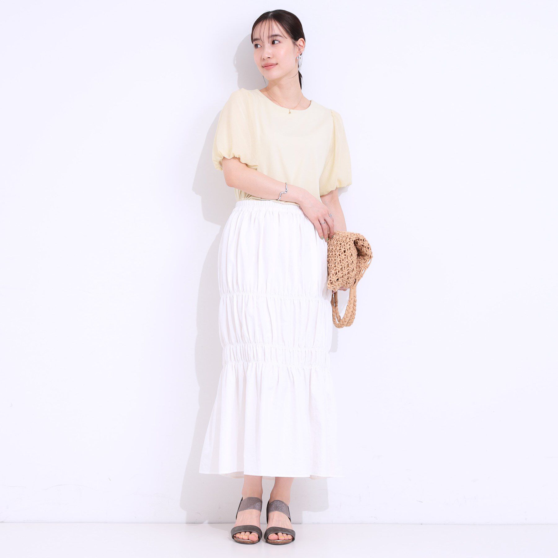 SHOO･LA･RUE「【S-LL】コーデが華やかに シャーリングデザインスカート」|スカート|