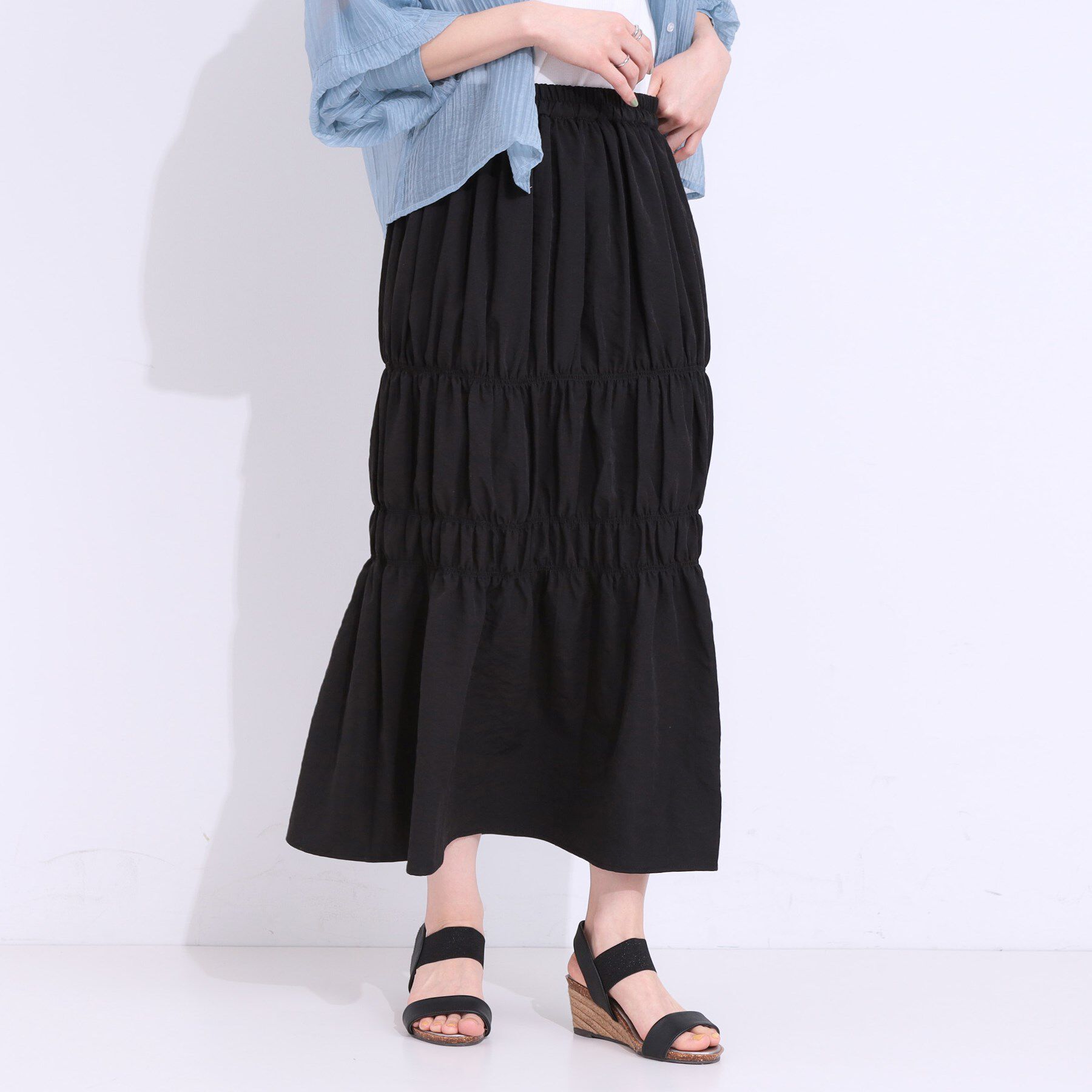 SHOO･LA･RUE「【S-LL】コーデが華やかに シャーリングデザインスカート」|スカート|