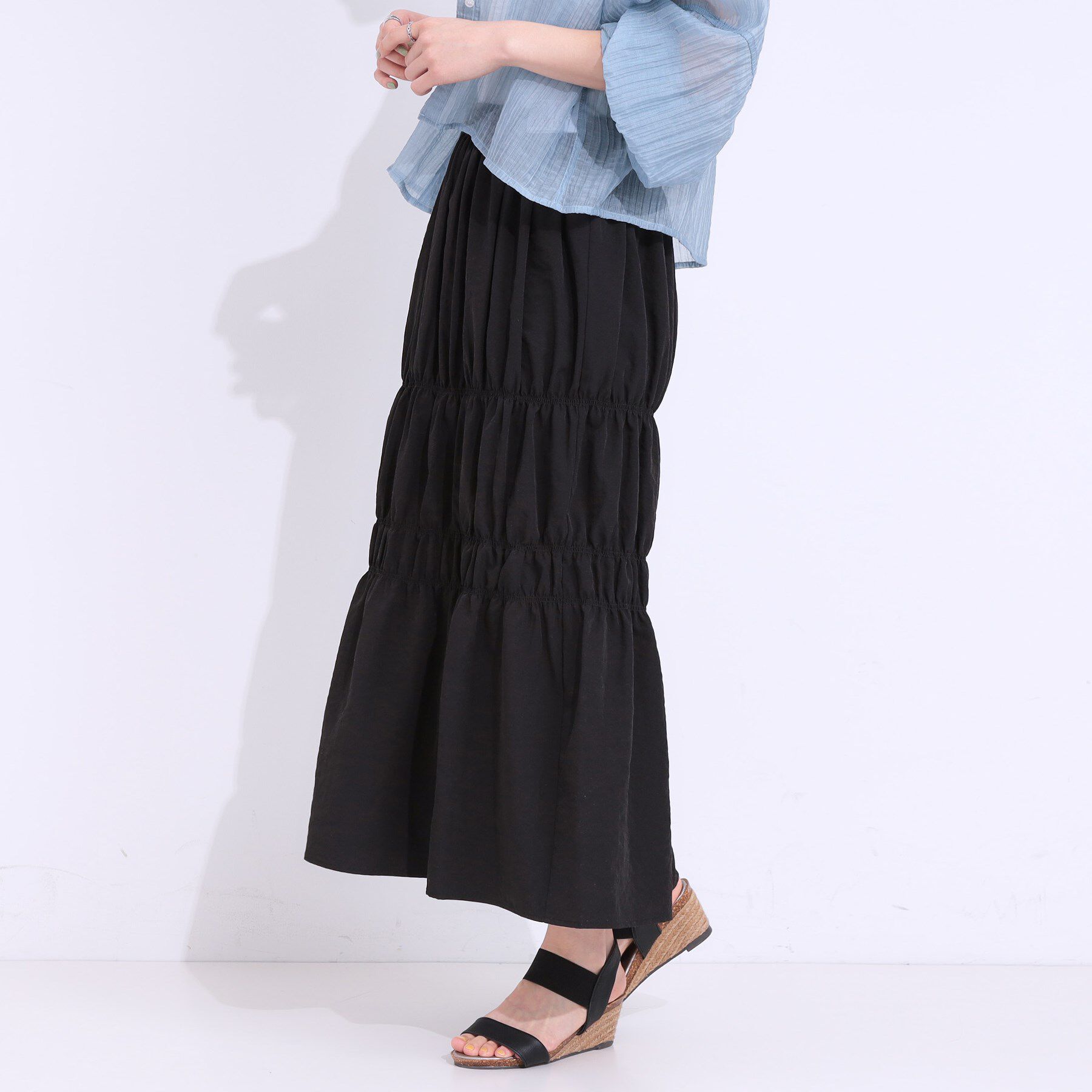 SHOO･LA･RUE「【S-LL】コーデが華やかに シャーリングデザインスカート」|スカート|