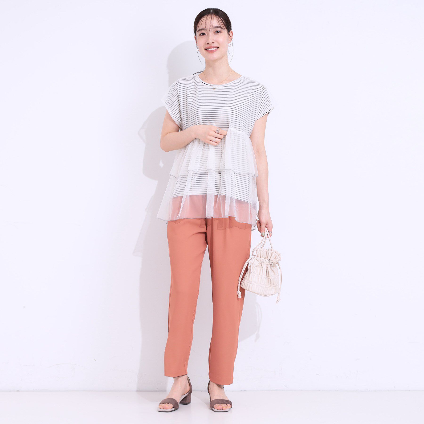 SHOO･LA･RUE「【S-LL/2点セット】程よい甘さをプラス Tシャツ＋チュールトップス」|Tシャツ・カットソー|