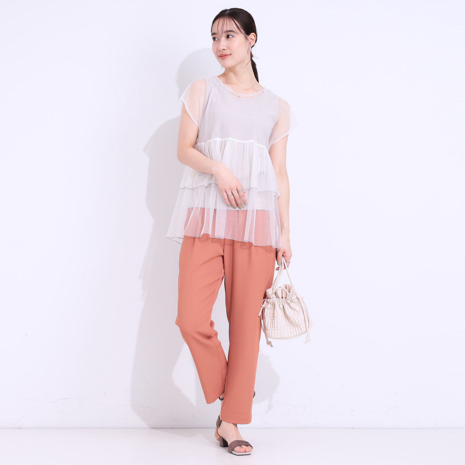 SHOO･LA･RUE「【S-LL/2点セット】程よい甘さをプラス Tシャツ＋チュールトップス」|Tシャツ・カットソー|