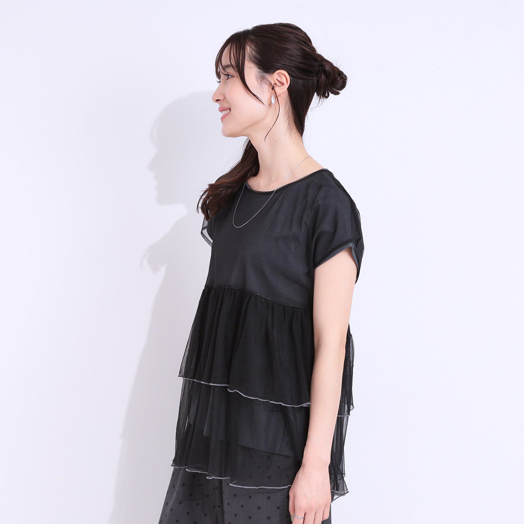 SHOO･LA･RUE「【S-LL/2点セット】程よい甘さをプラス Tシャツ＋チュールトップス」|Tシャツ・カットソー|