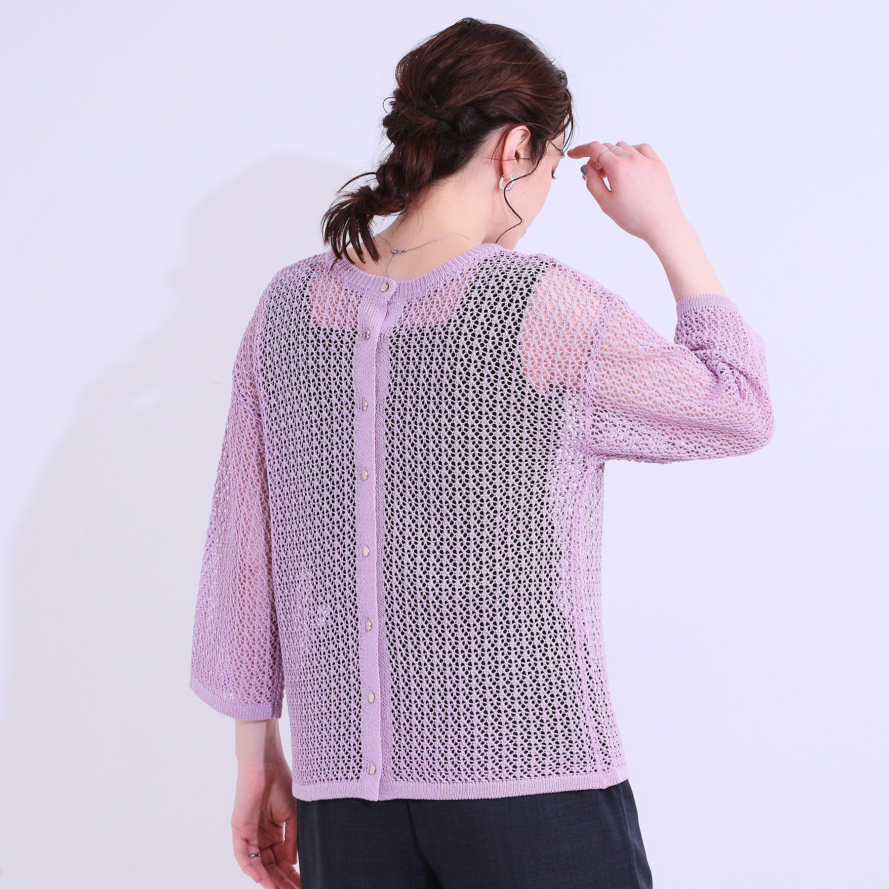 SHOO･LA･RUE「【S-LL/2WAY】ラメが華やか 透かしニットカーディガン」|カーディガン|