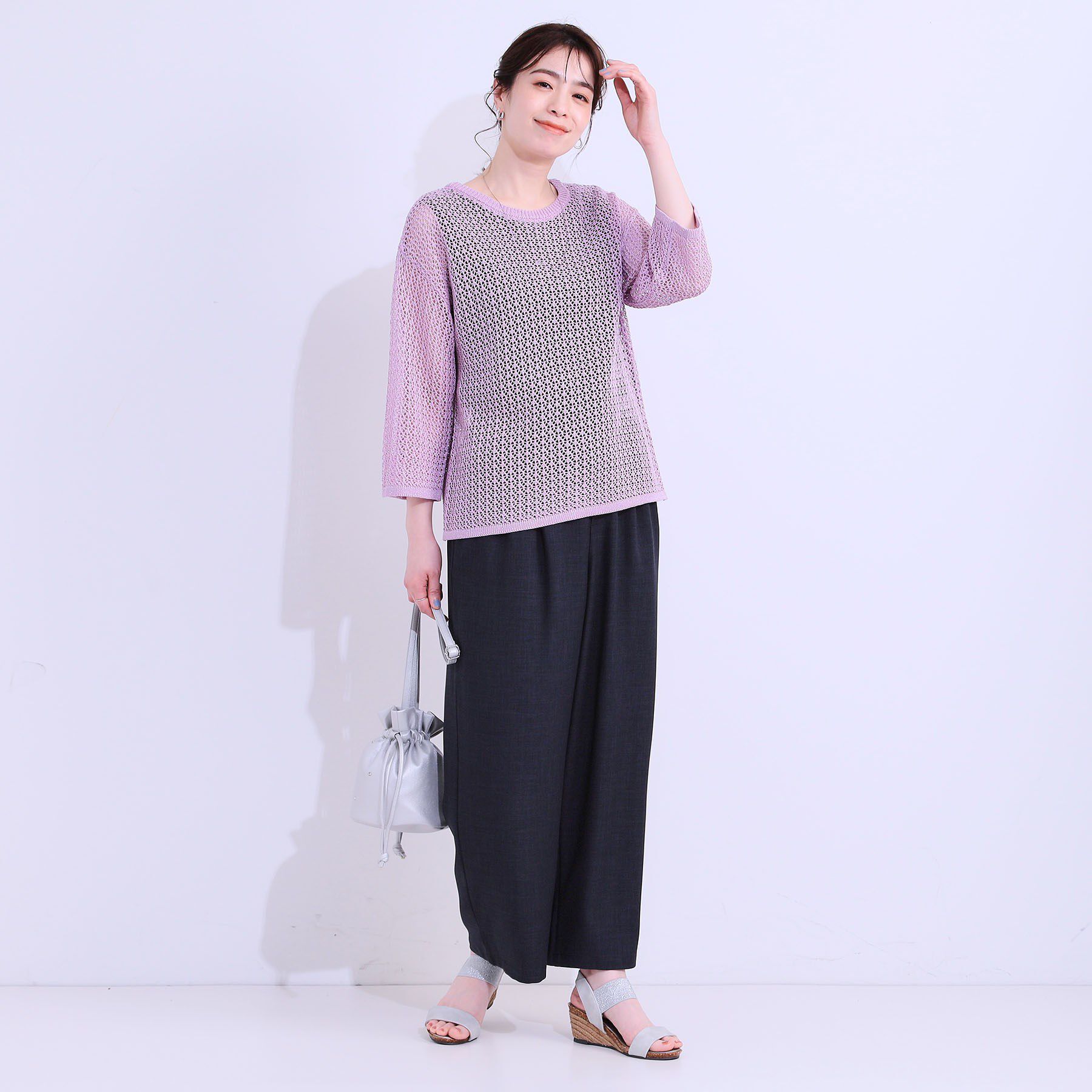 SHOO･LA･RUE「【S-LL/2WAY】ラメが華やか 透かしニットカーディガン」|カーディガン|