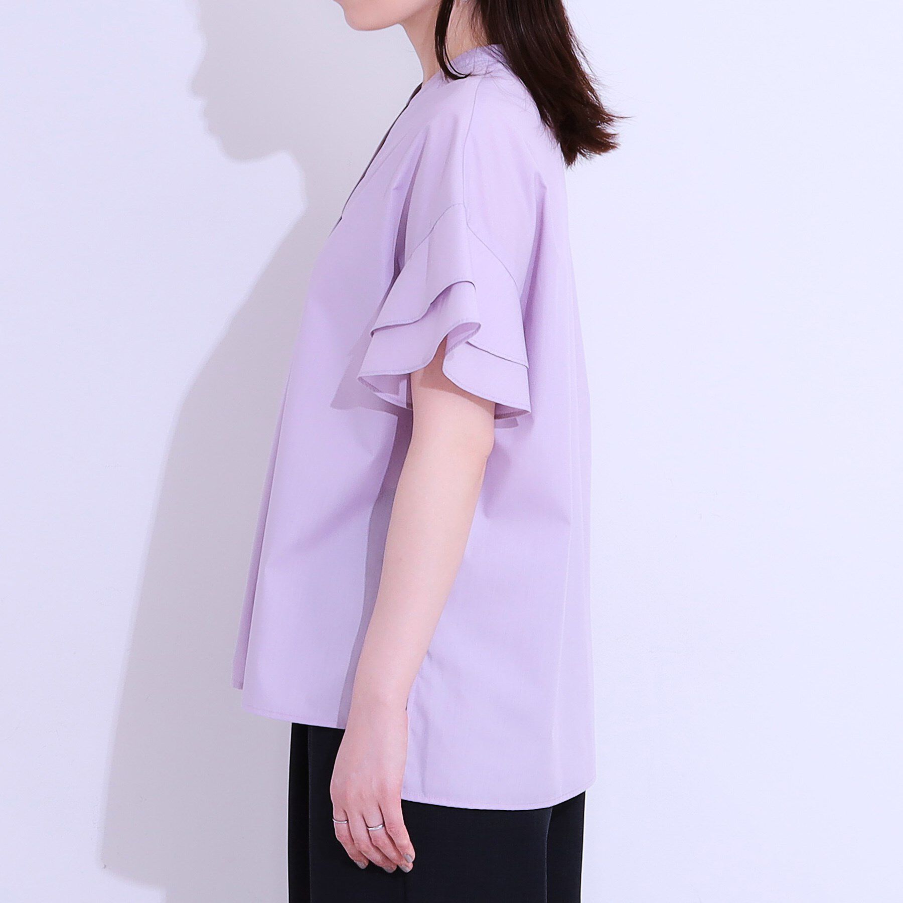 SHOO･LA･RUE「【洗える/S-LL】袖フリルスキッパーシャツ」|シャツ・ブラウス|