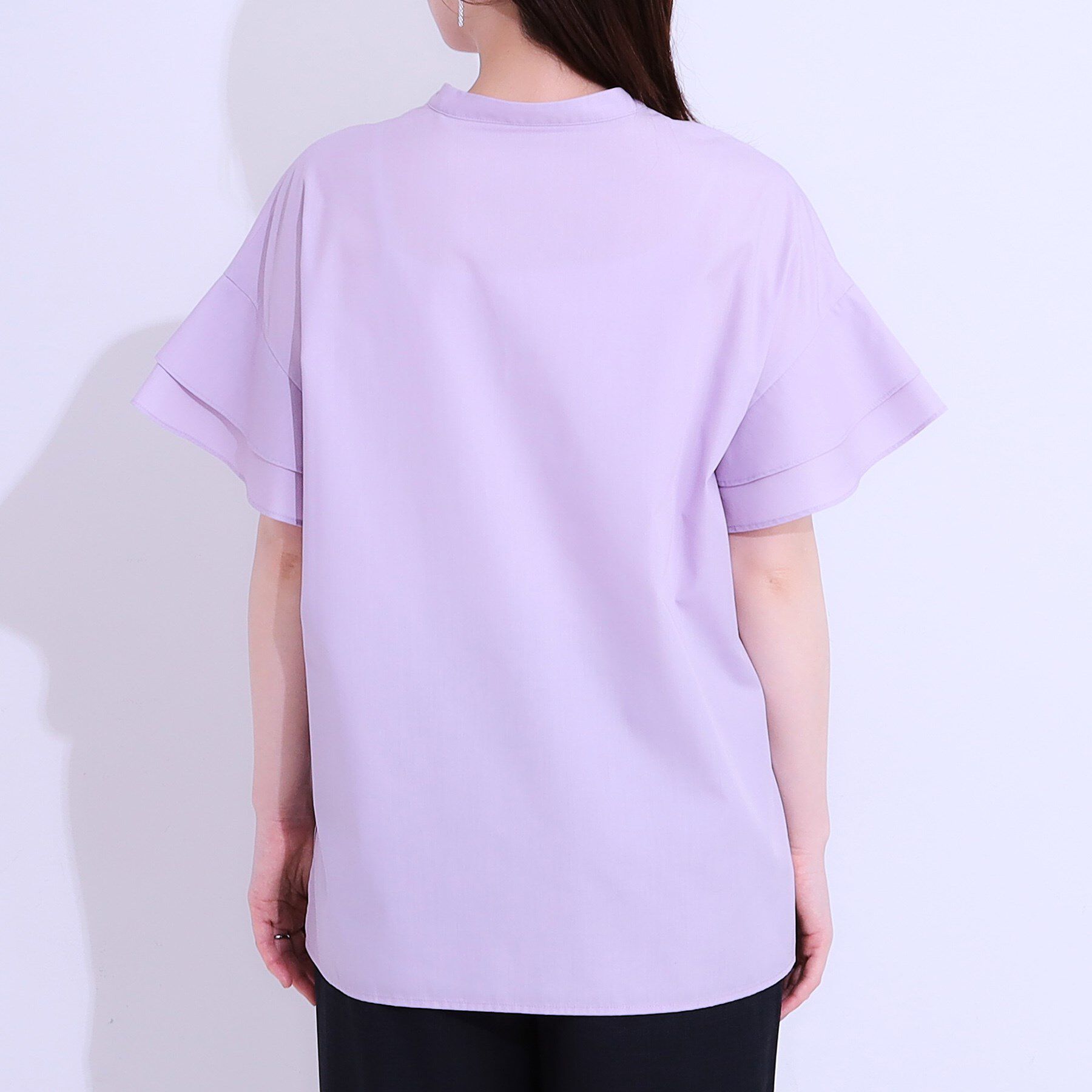 SHOO･LA･RUE「【洗える/S-LL】袖フリルスキッパーシャツ」|シャツ・ブラウス|