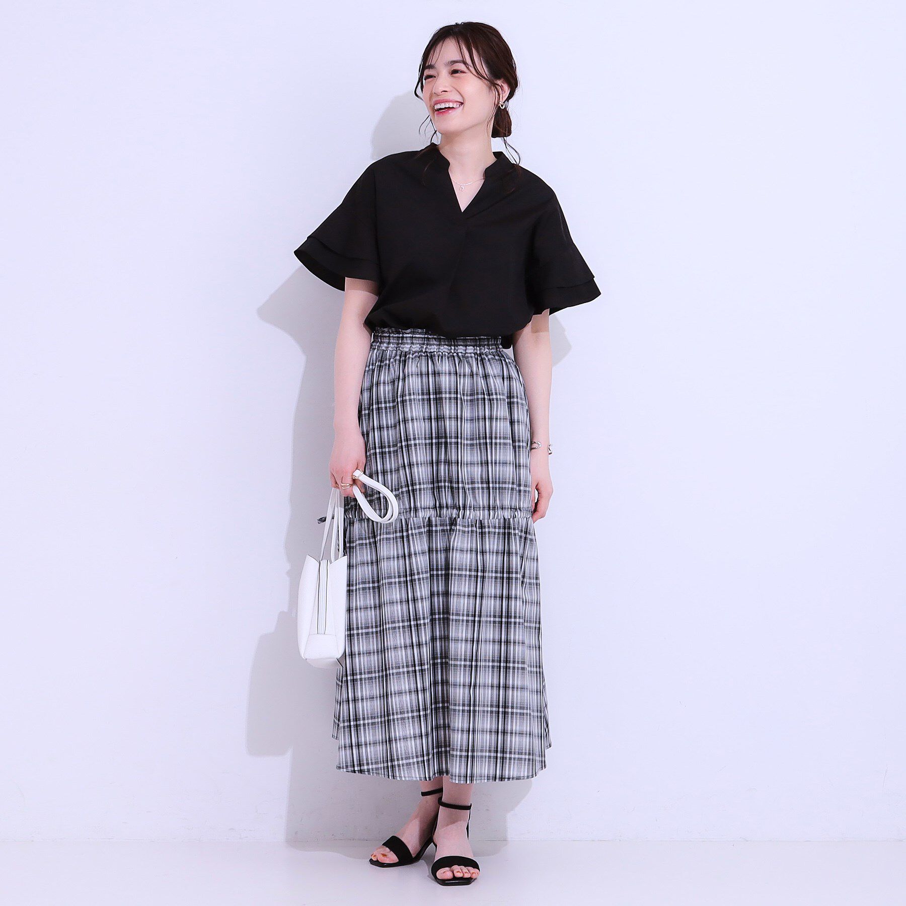 SHOO･LA･RUE「【洗える/S-LL】袖フリルスキッパーシャツ」|シャツ・ブラウス|