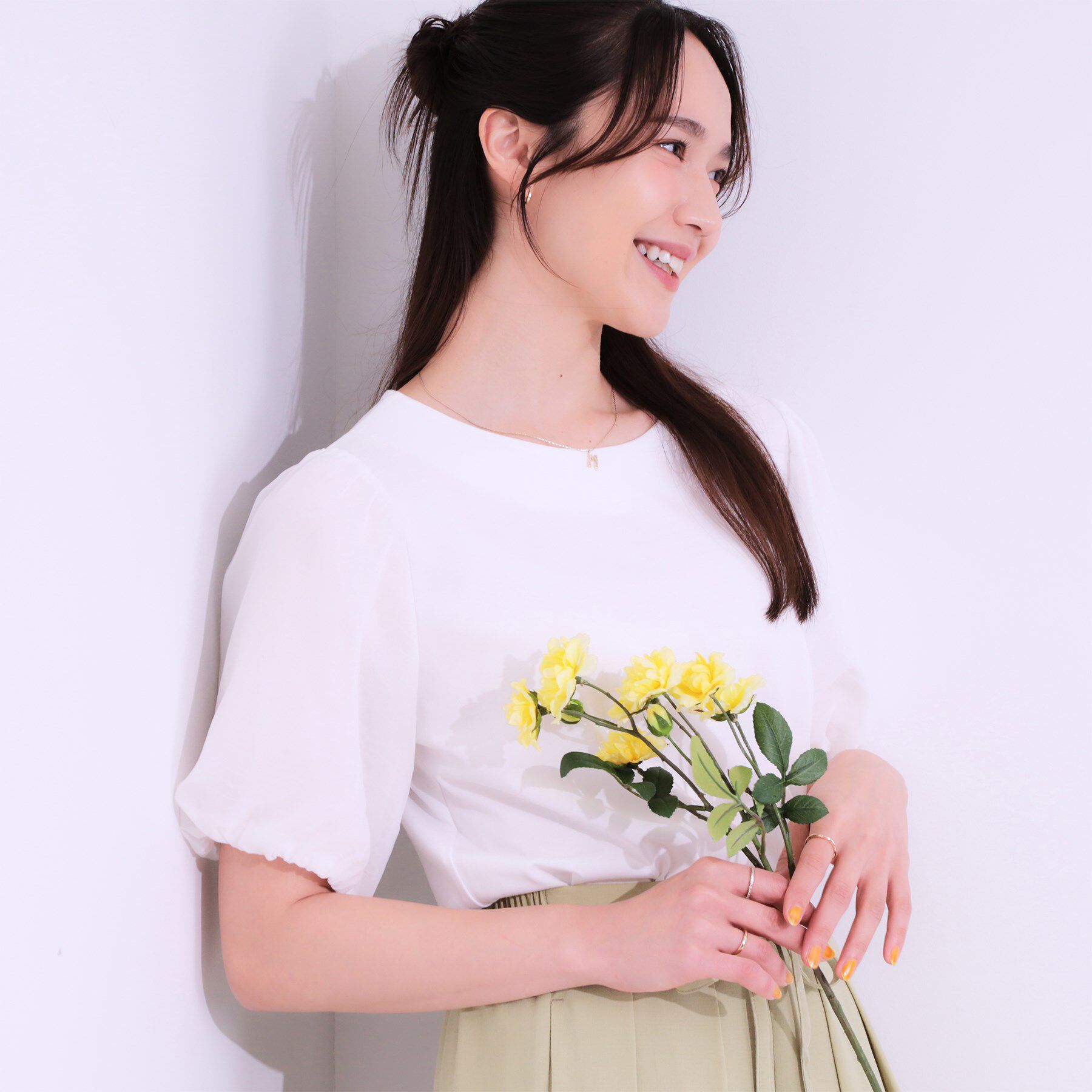 SHOO･LA･RUE「【S-LL/ひんやり/UV】お袖シアー バルーントップス」|Tシャツ・カットソー|オフホワイト(003