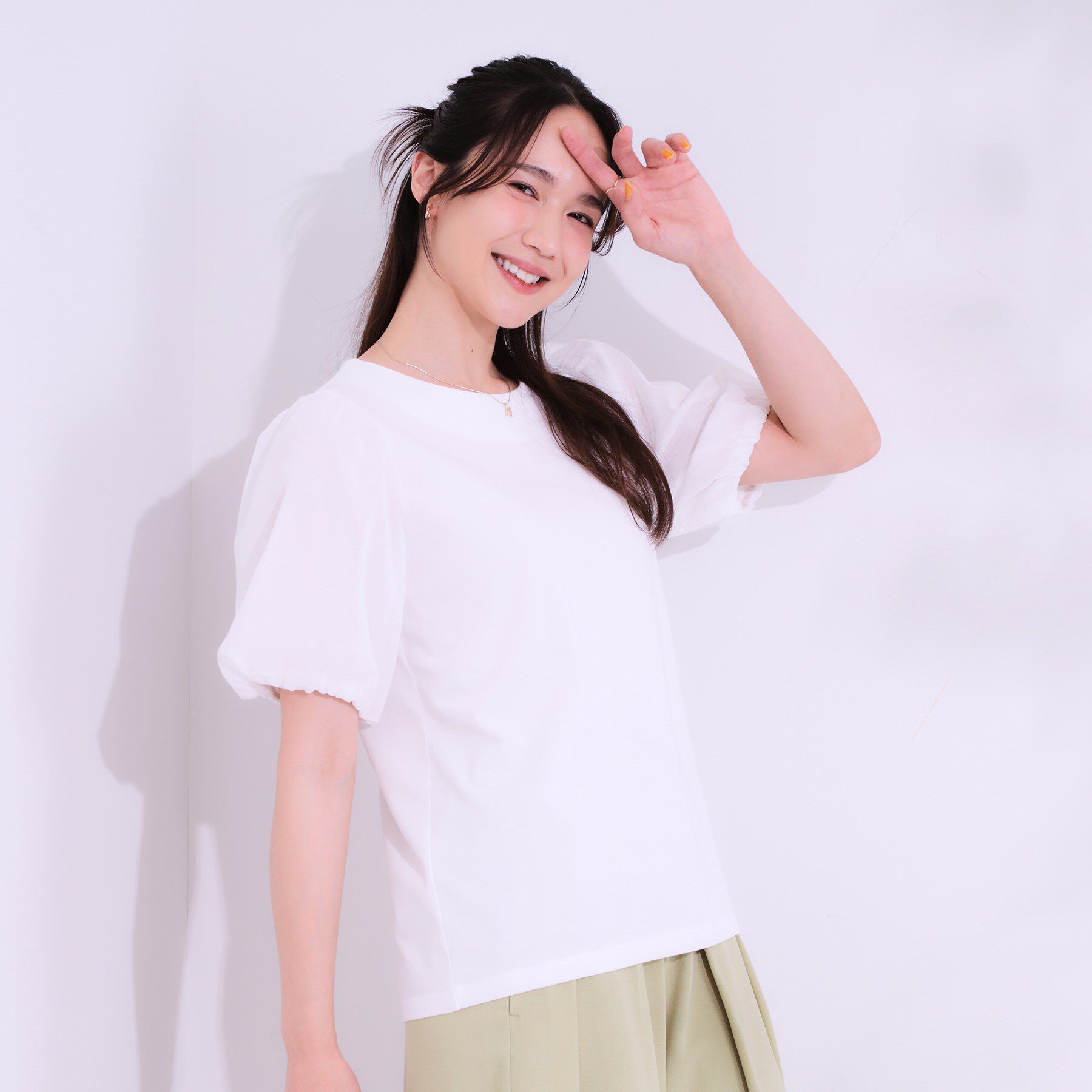 SHOO･LA･RUE「【S-LL/ひんやり/UV】お袖シアー バルーントップス」|Tシャツ・カットソー|