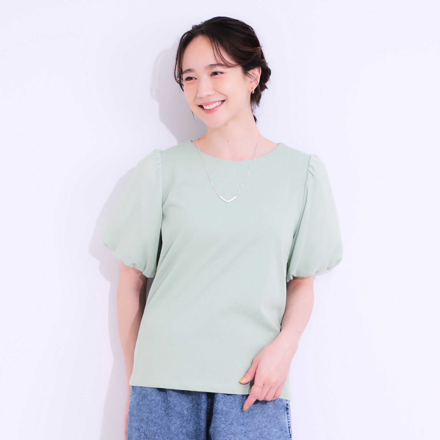 SHOO･LA･RUE「【S-LL/ひんやり/UV】お袖シアー バルーントップス」|Tシャツ・カットソー|