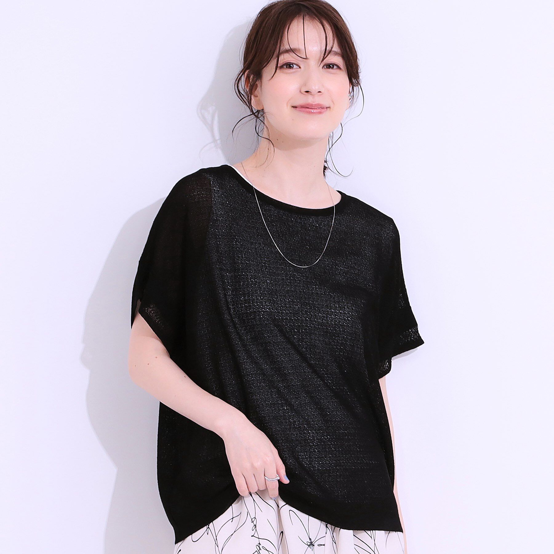 SHOO･LA･RUE「【S-LL/2点セット】涼やかに楽に決まる タンクトップ＋編み柄ニット」|その他|ブラック(019)