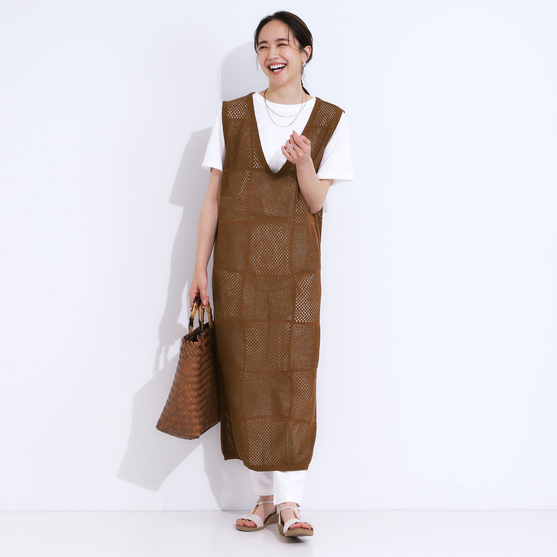 SHOO･LA･RUE「【前後2WAY】リネンライクブークレ パッチワーク風ニットワンピース」|ワンピース|