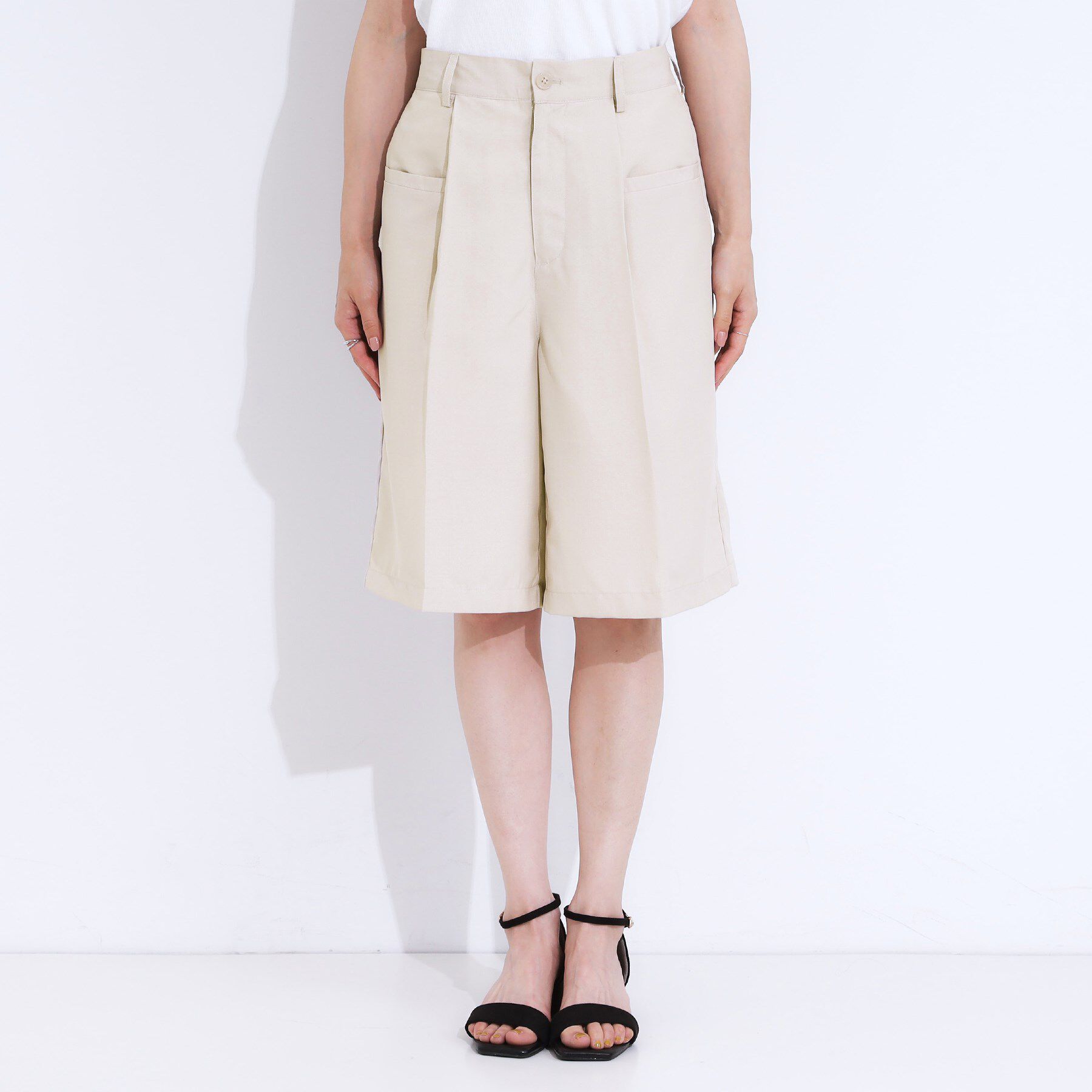 SHOO･LA･RUE「【S-LL】大人のための 麻調タックハーフパンツ」|その他|