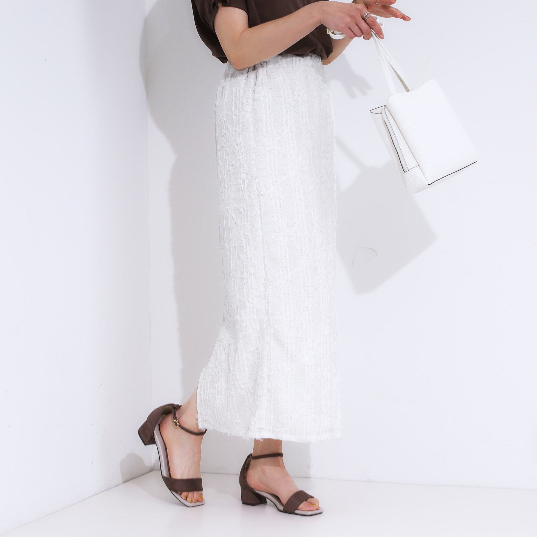 SHOO･LA･RUE「【S-LL】花柄レースナロースカート」|スカート|