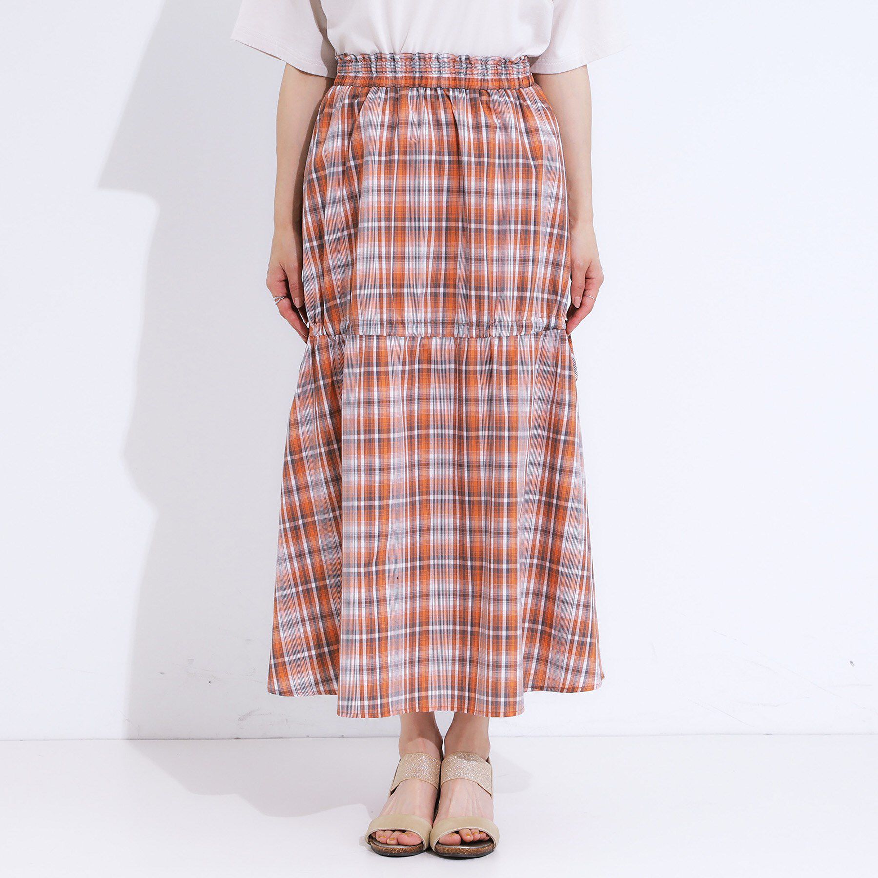 SHOO･LA･RUE「【S-LL】シルエットが変えられる チェック柄リボンフレアスカート」|スカート|