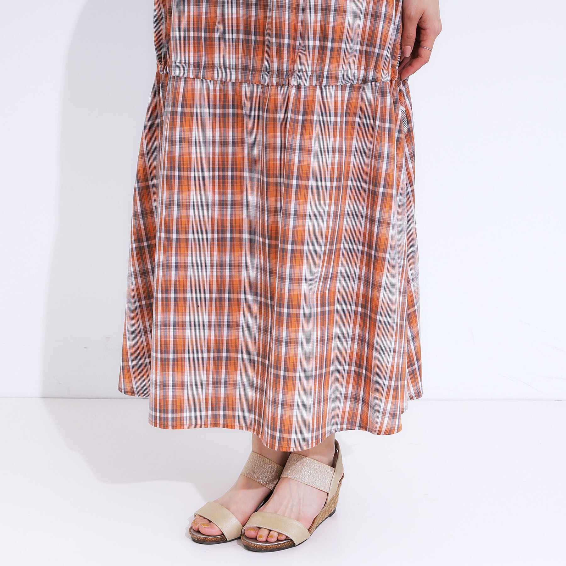 SHOO･LA･RUE「【S-LL】シルエットが変えられる チェック柄リボンフレアスカート」|スカート|