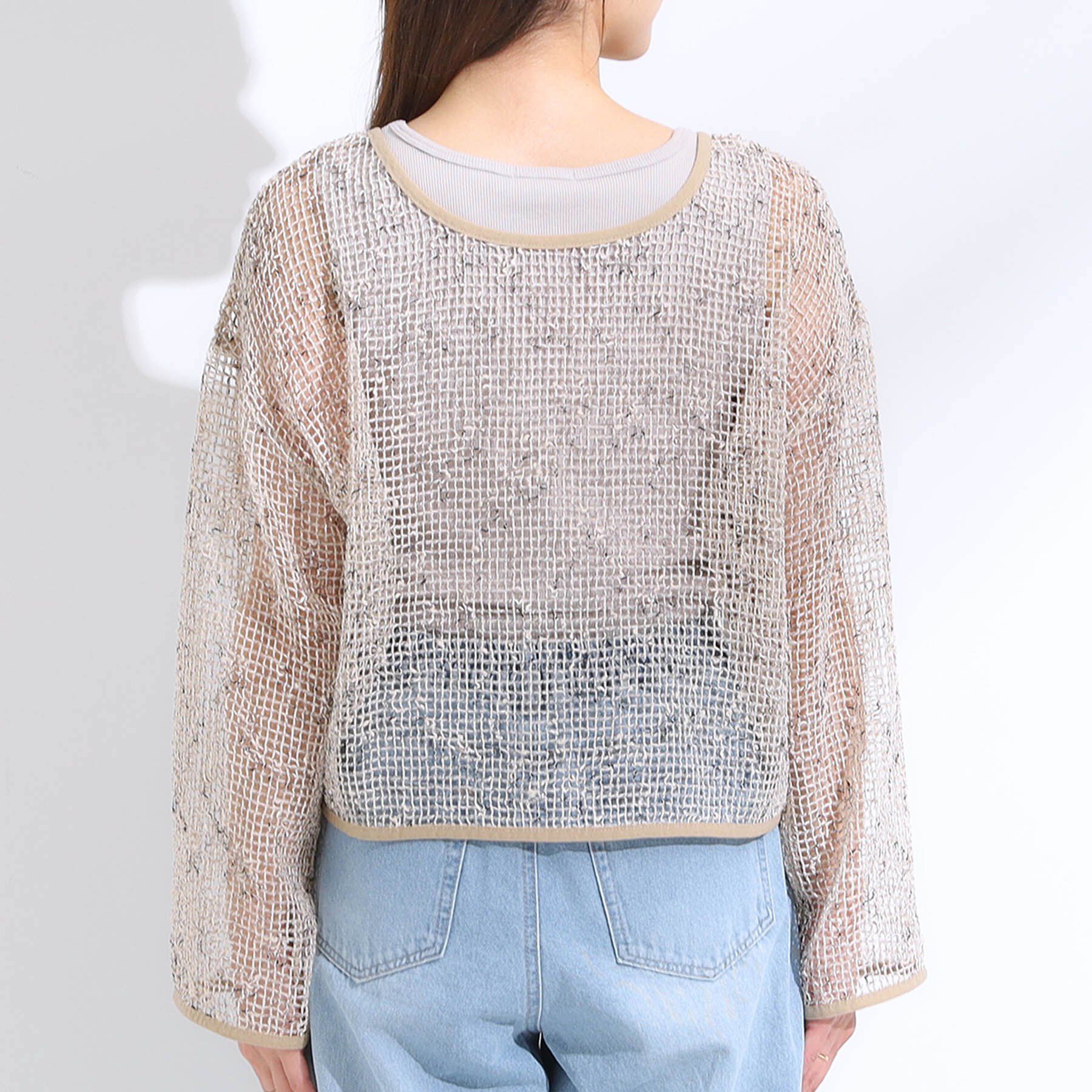 SHOO･LA･RUE「【前後2WAY】夏でもさらりと羽織れる メッシュリボンカーディガン」|カーディガン|