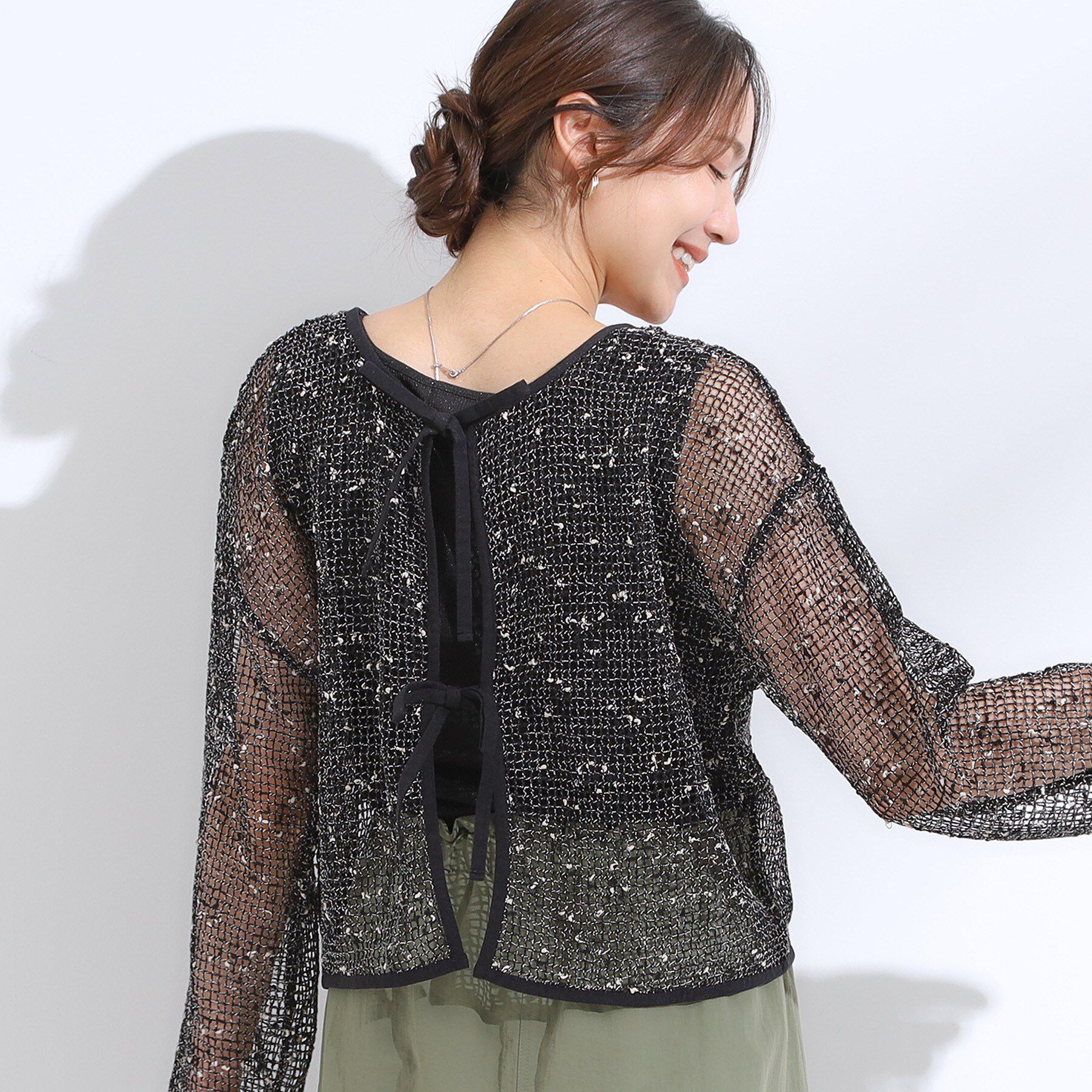 SHOO･LA･RUE「【前後2WAY】夏でもさらりと羽織れる メッシュリボンカーディガン」|カーディガン|