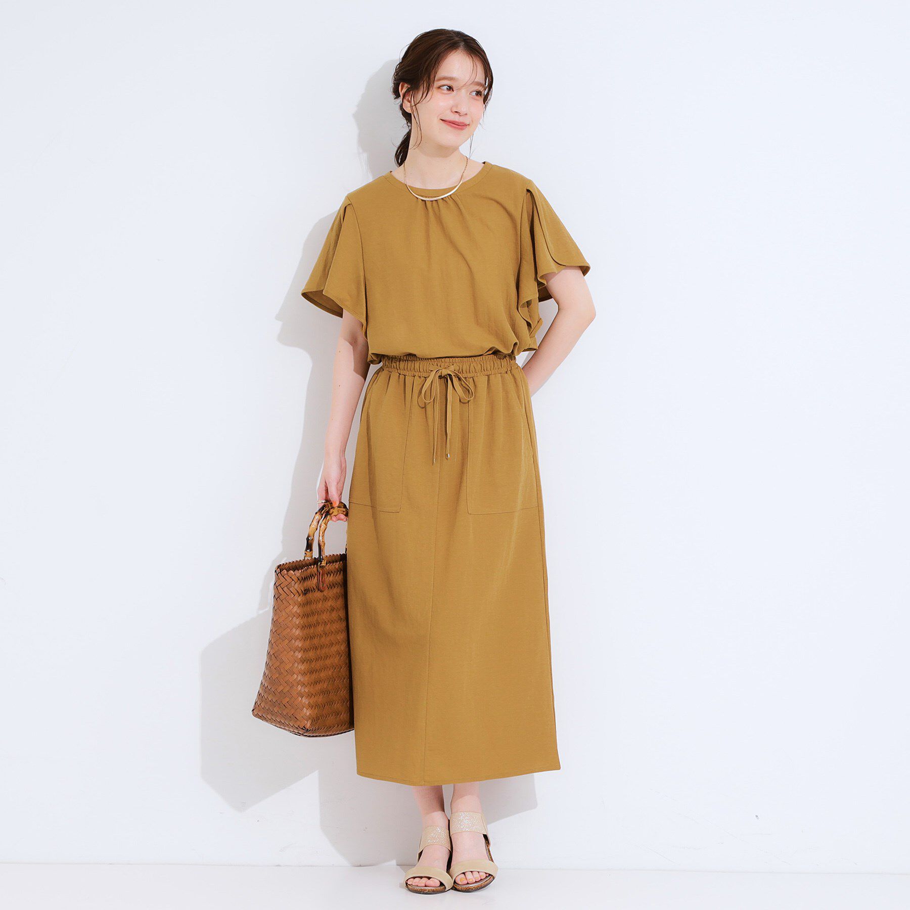 SHOO･LA･RUE「【セットアップ可/ひんやり】大人カジュアルに ベイカー風デザインスカート」|スカート|