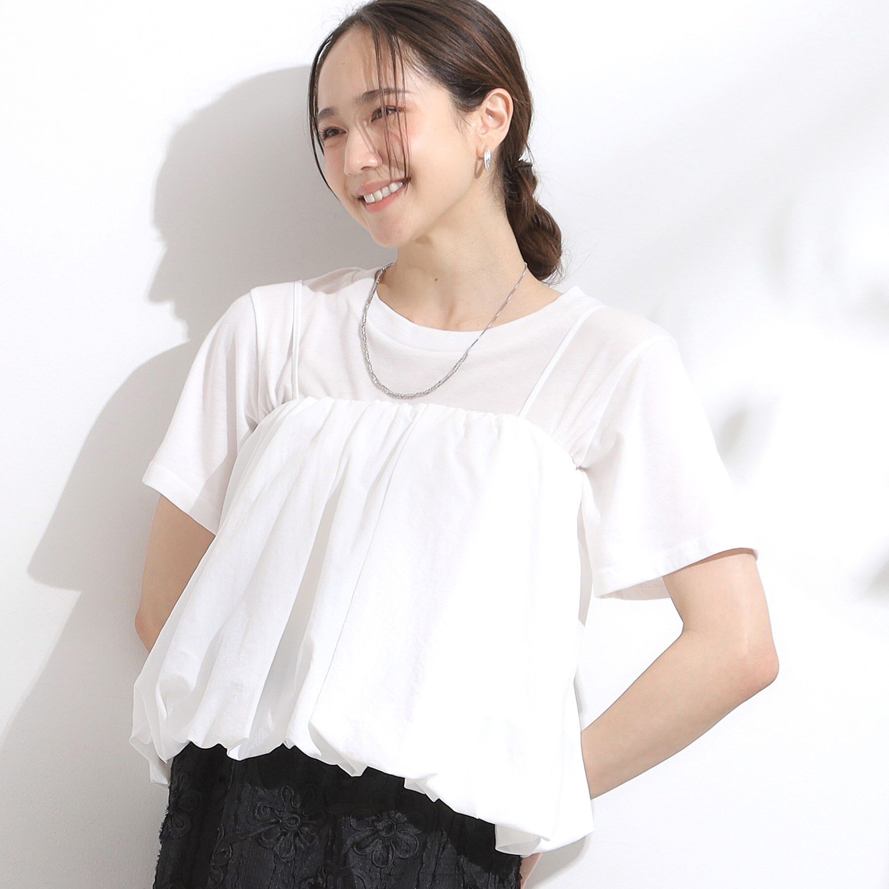 SHOO･LA･RUE「【S-LL/2点セット】バルーンキャミ+Tシャツセット」|その他|ホワイト(001)