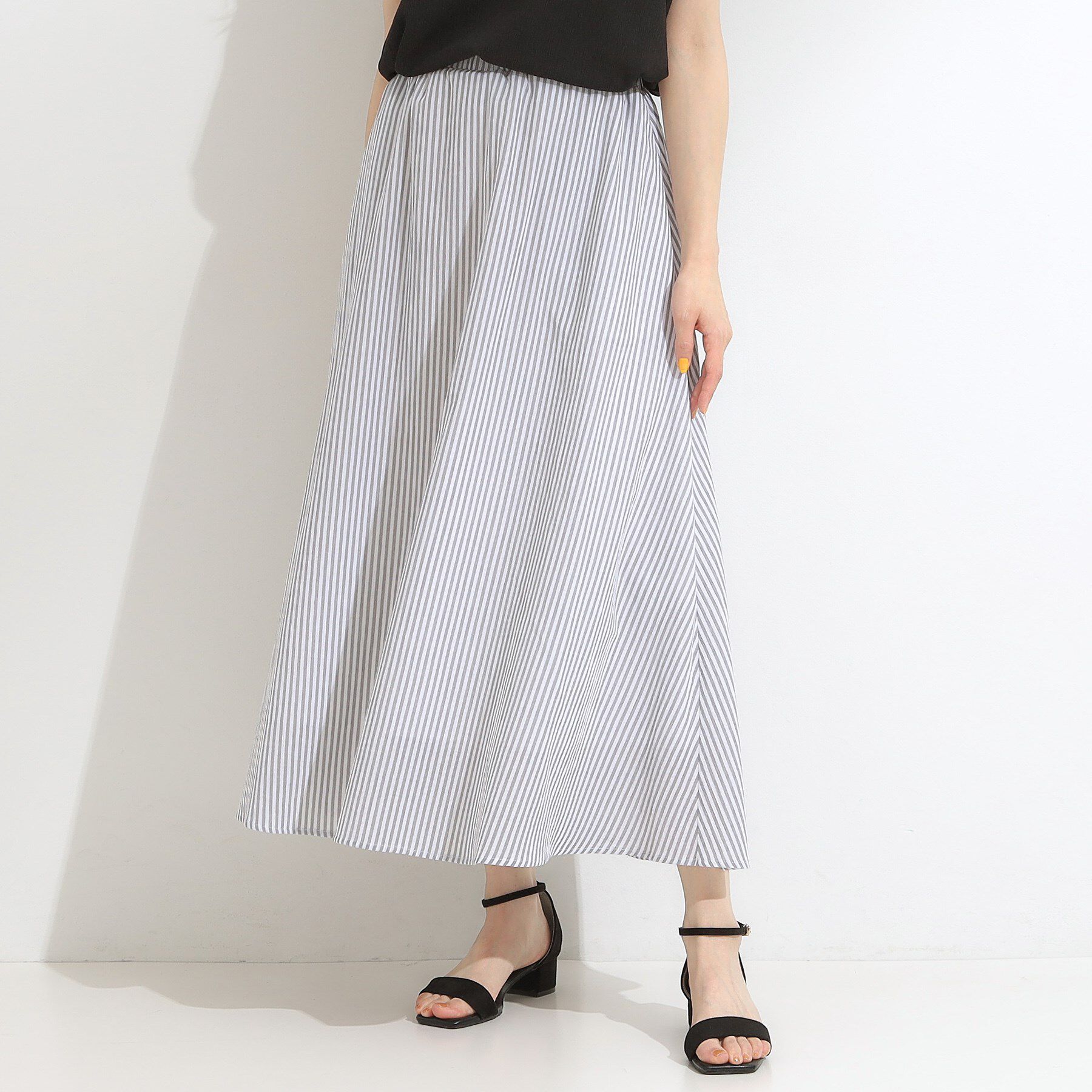 SHOO･LA･RUE「ふんわり軽やか ストライプギャザースカート」|スカート|