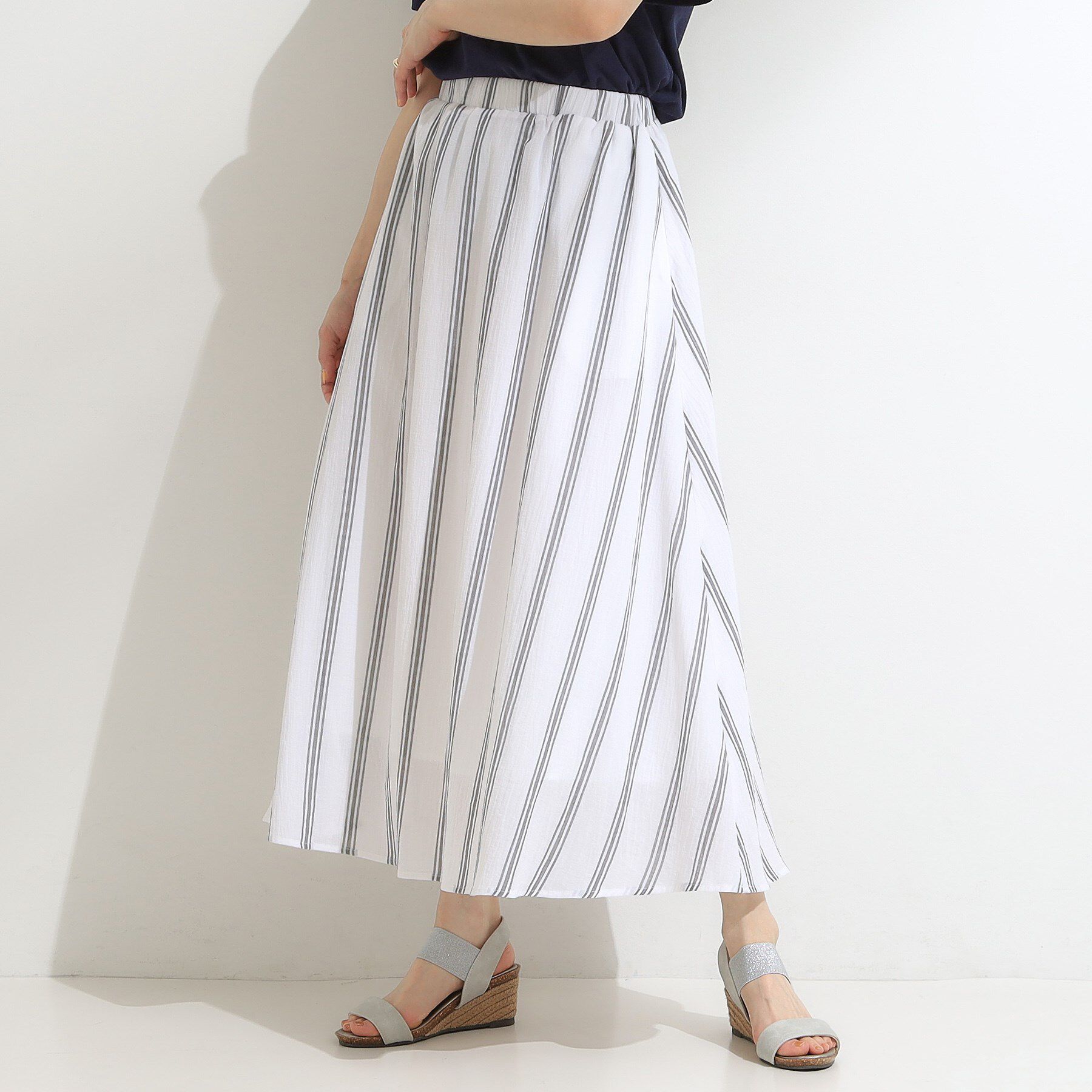 SHOO･LA･RUE「ふんわり軽やか ストライプギャザースカート」|スカート|