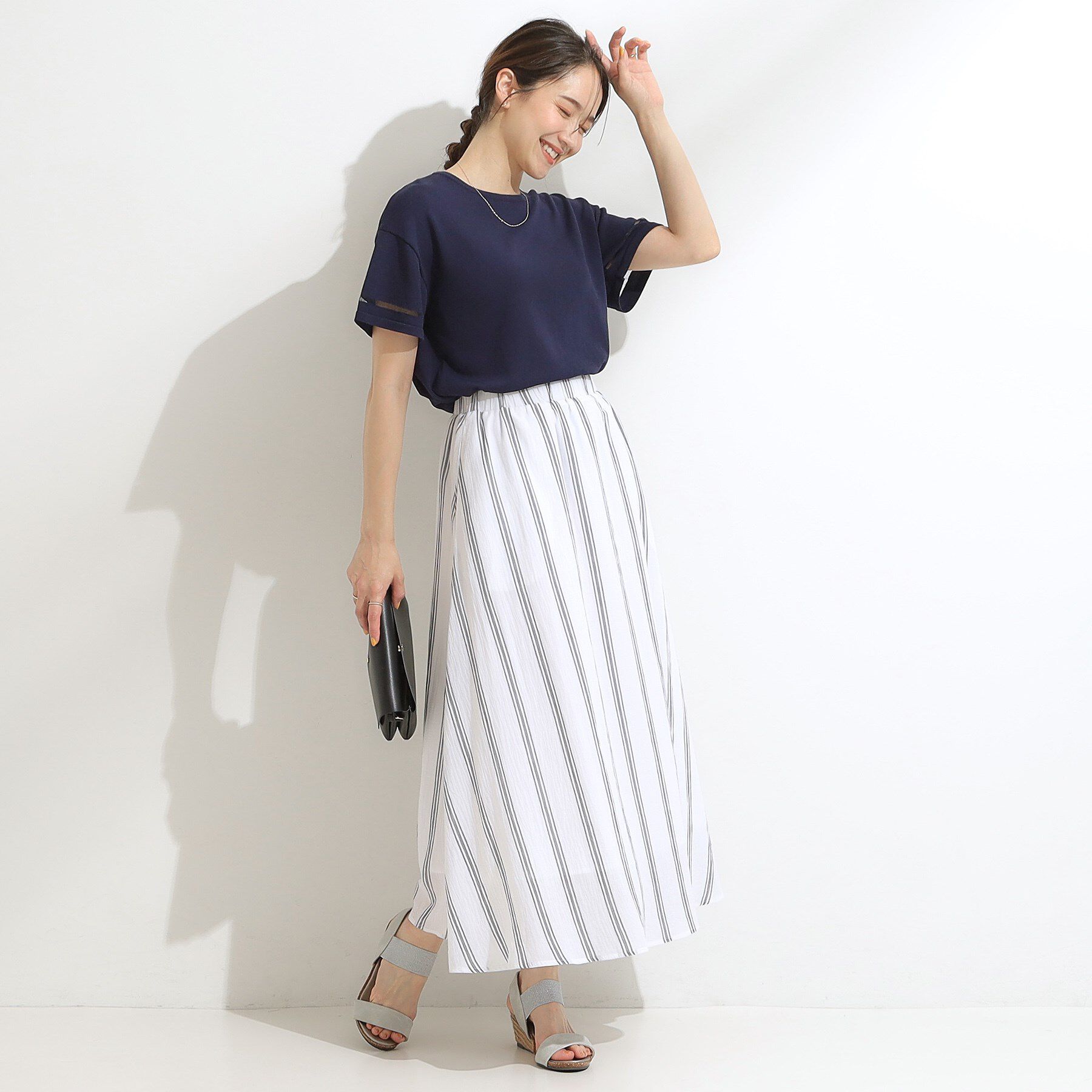 SHOO･LA･RUE「ふんわり軽やか ストライプギャザースカート」|スカート|