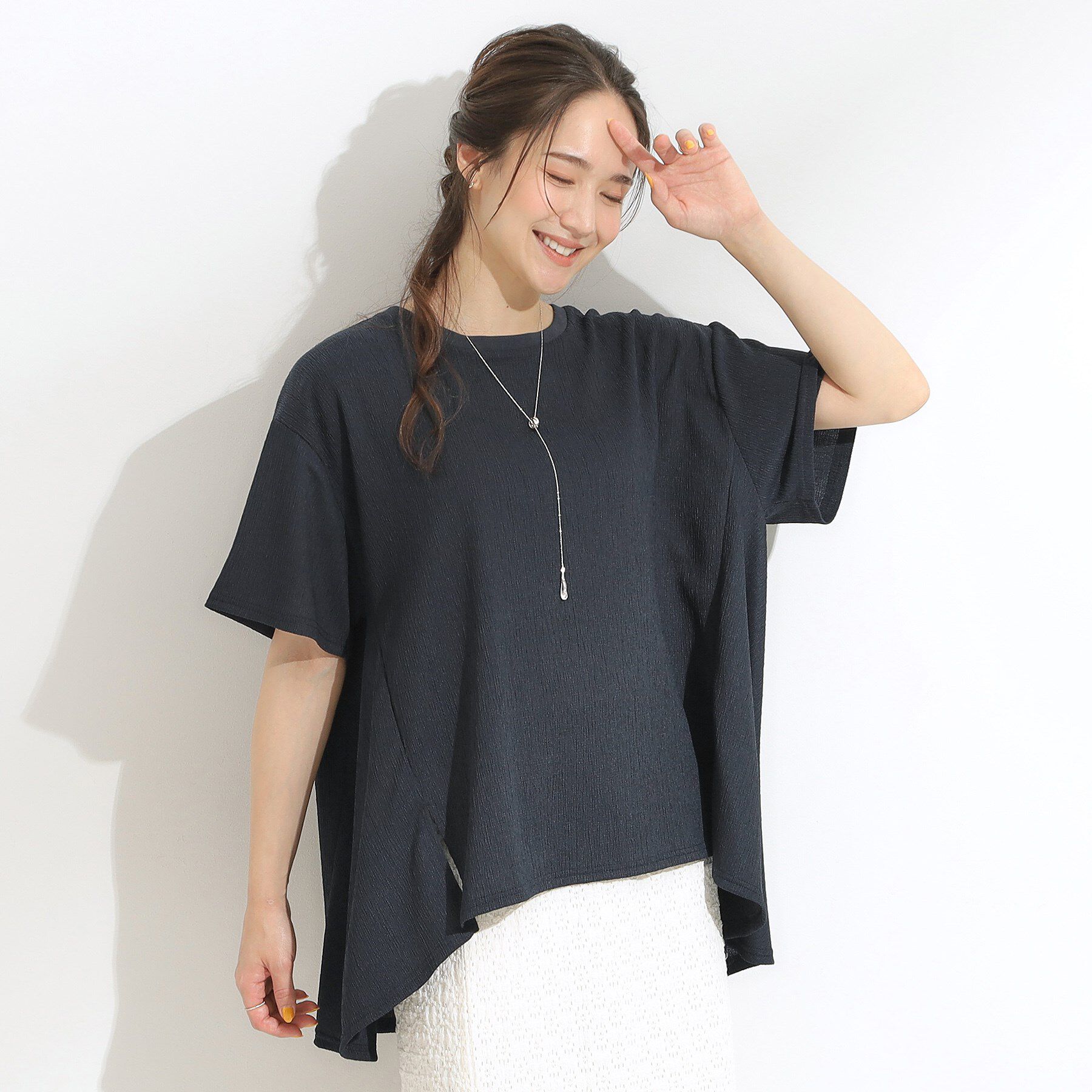SHOO･LA･RUE「【S-LL/洗える/体型カバー/5分袖】涼しくきれいに決まる Aライントップス」|Tシャツ・カットソー|