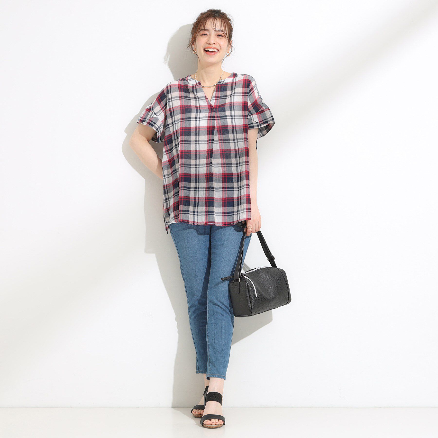 SHOO･LA･RUE「【S-LL】きれいに体型カバー さらシャリコットン スキッパーシャツ」|シャツ・ブラウス|