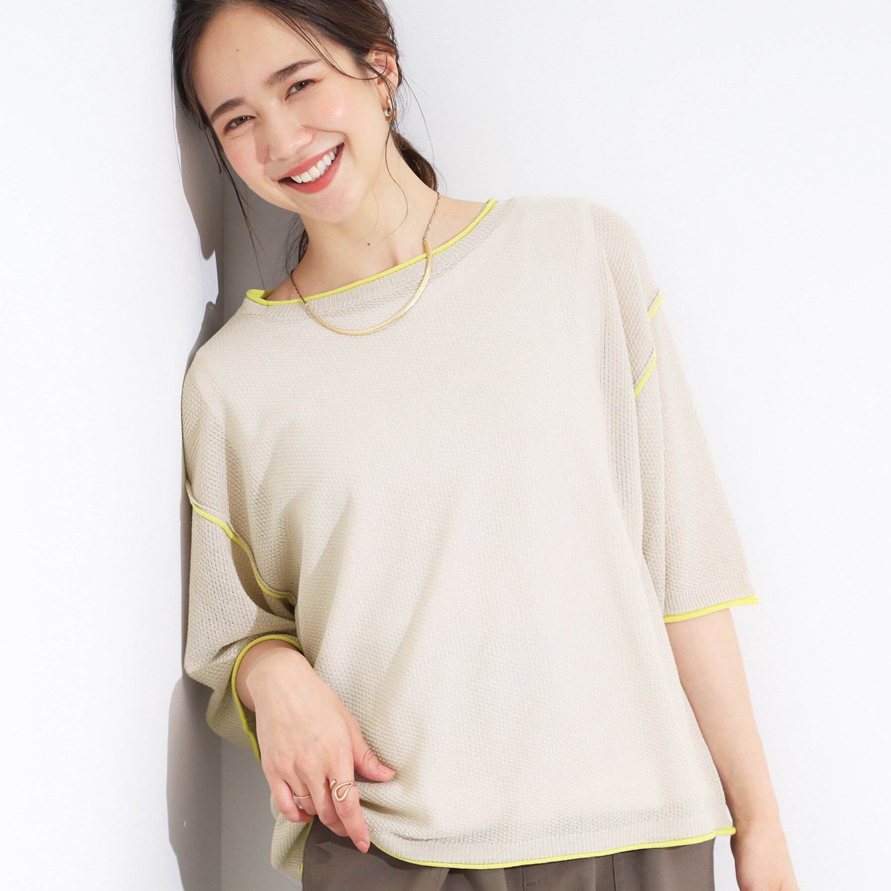 SHOO･LA･RUE「【S-LL/2点セット】配色使いがアクセント 半袖ニット+タンクトップ」|その他|ライトグレー(511