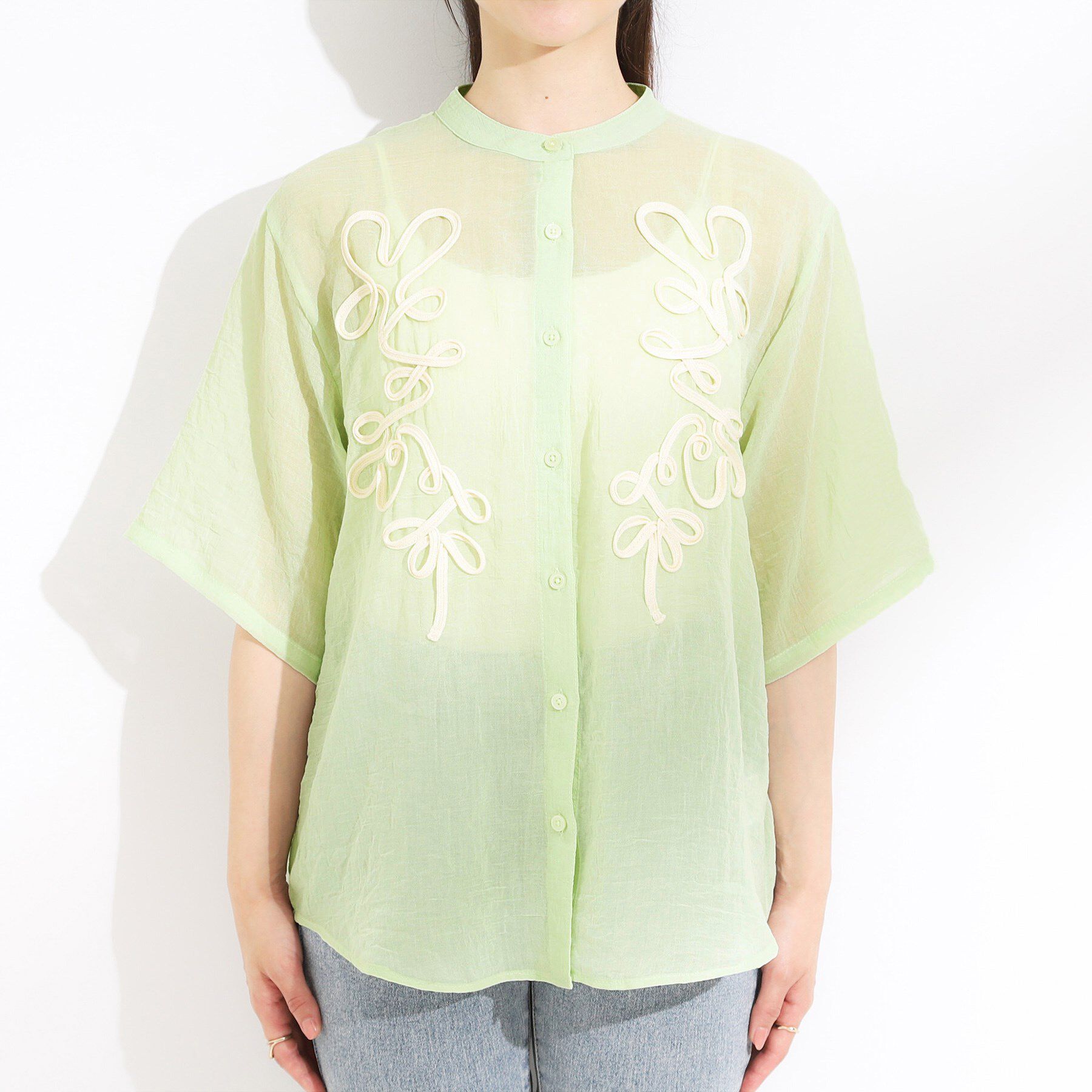 SHOO･LA･RUE「【S-LL】一枚で着映え コード刺繍シャツ」|シャツ・ブラウス|