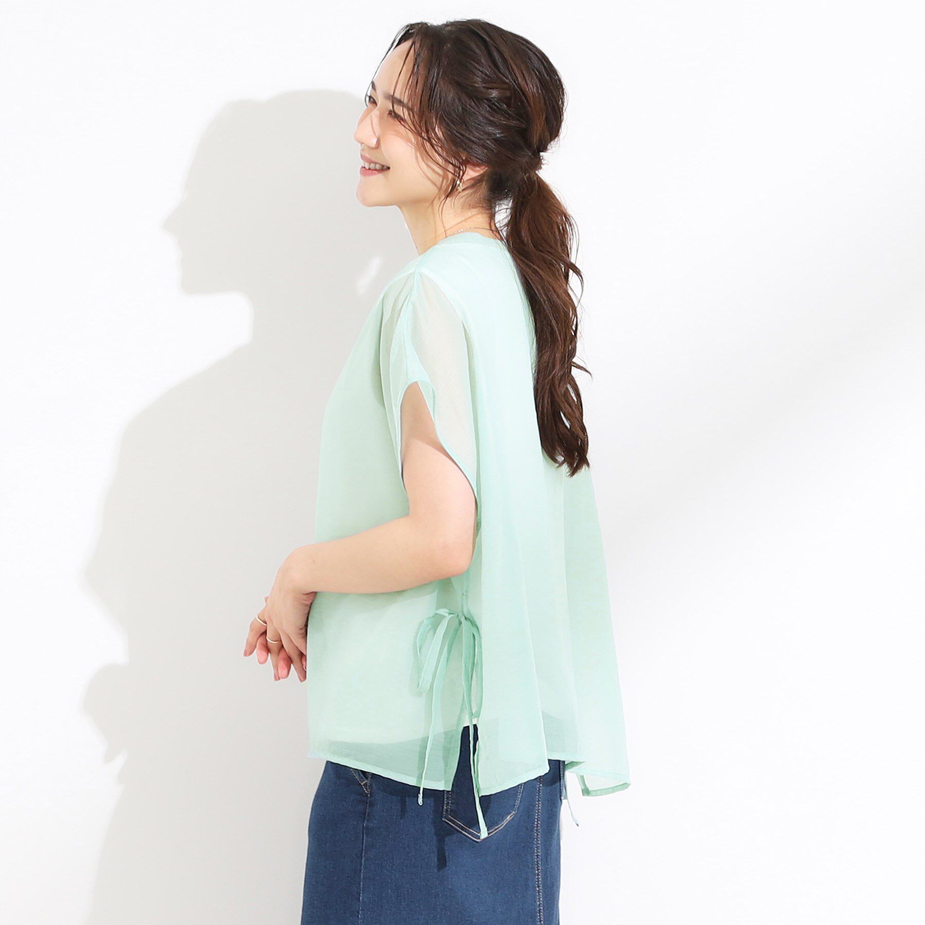 SHOO･LA･RUE「【洗える/S-LL】上品なシアー感 レイヤード風トップス」|シャツ・ブラウス|