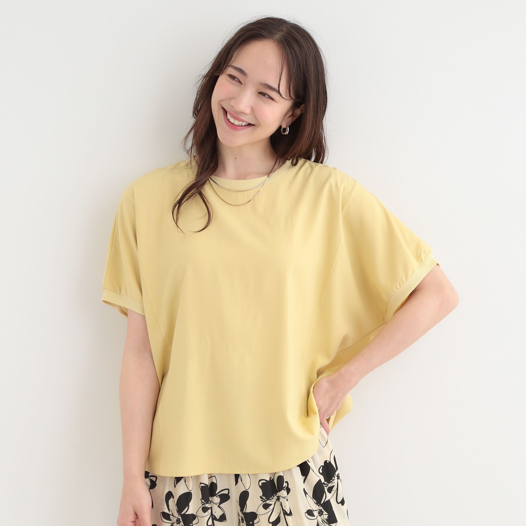 SHOO･LA･RUE「【ひんやり/洗濯後しわになりにくい】リブ切り替えドルマンブラウス」|シャツ・ブラウス|