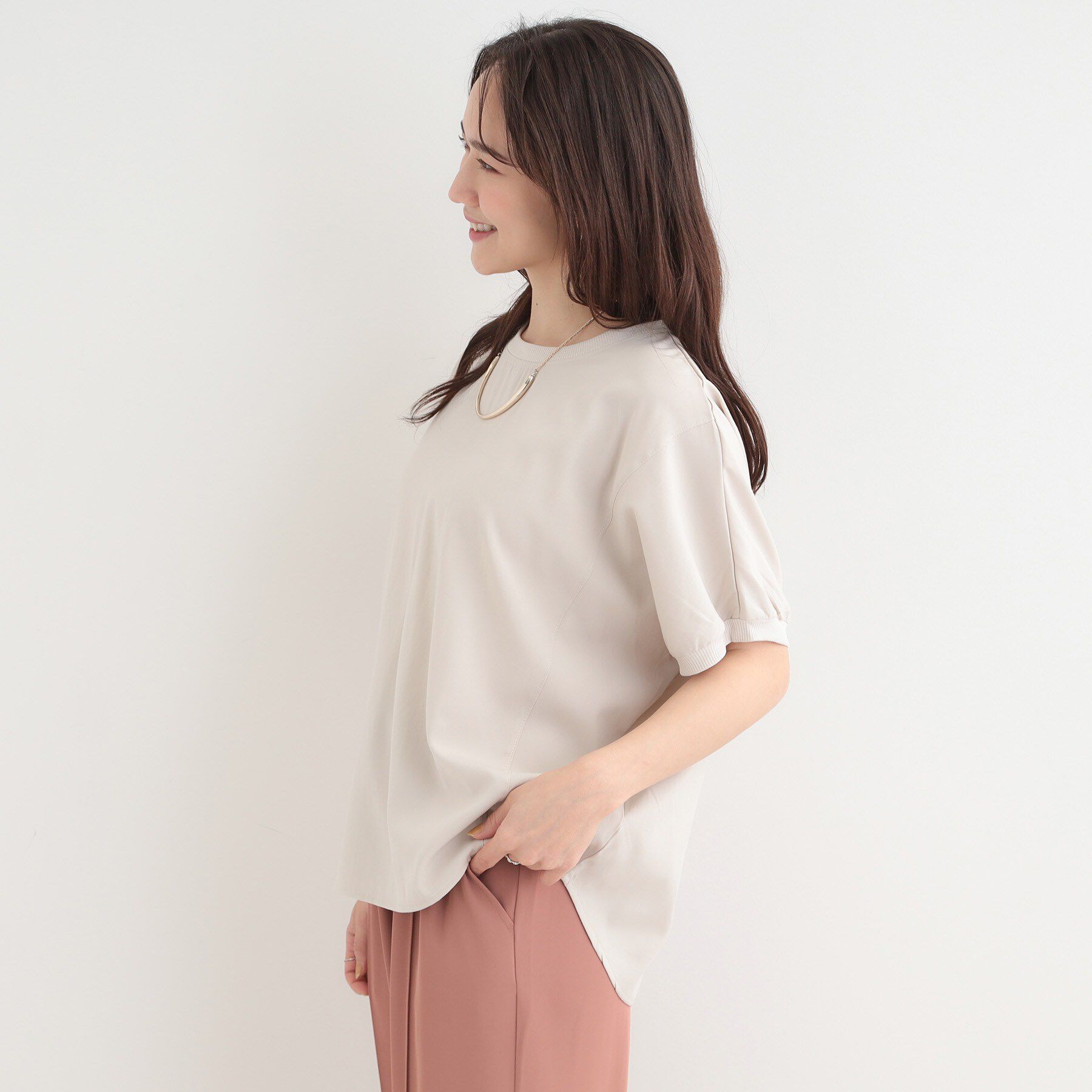 SHOO･LA･RUE「【ひんやり/洗濯後しわになりにくい】リブ切り替えドルマンブラウス」|シャツ・ブラウス|