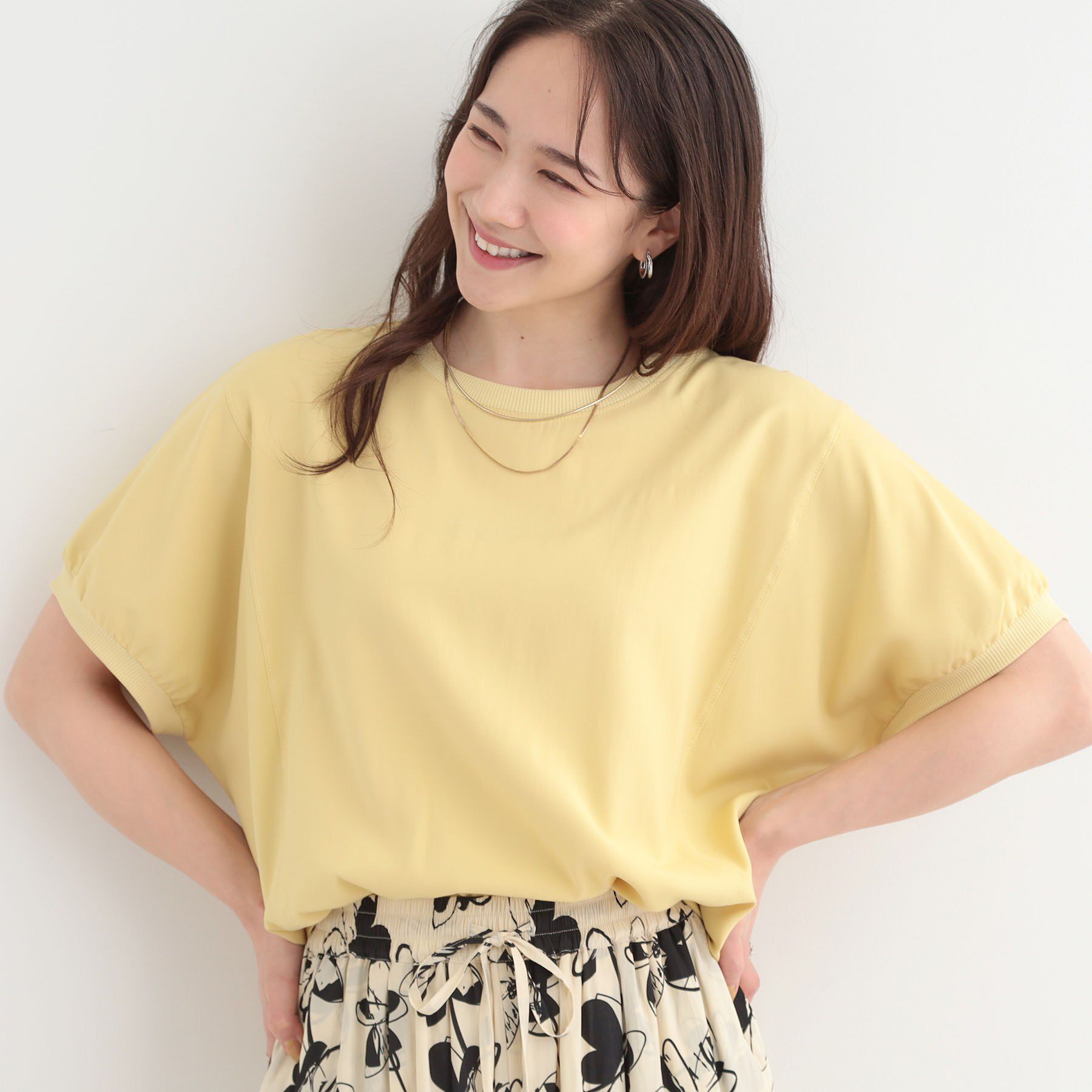 SHOO･LA･RUE「【ひんやり/洗濯後しわになりにくい】リブ切り替えドルマンブラウス」|シャツ・ブラウス|イエロー(031)