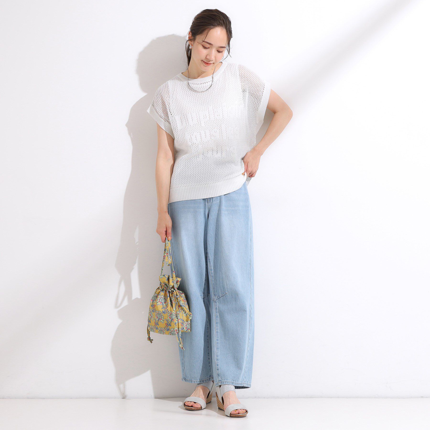 SHOO･LA･RUE「【2点セット/S-LL】キラリと光るラメがポイント メッシュロゴニット+タンクトップ」|その他|