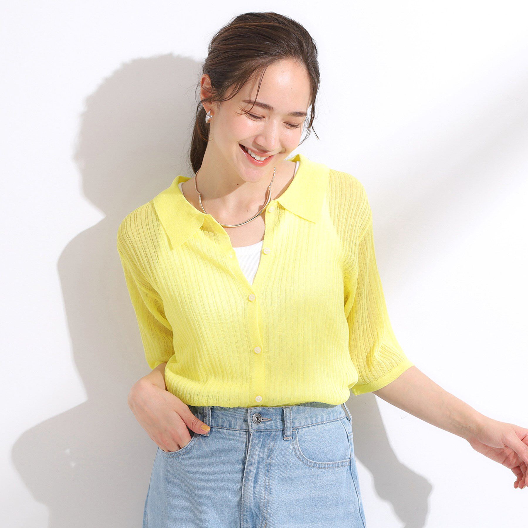 SHOO･LA･RUE「【洗える/S-LL】大人のシアー感 キラキラ リブニット」|ニット・セーター|